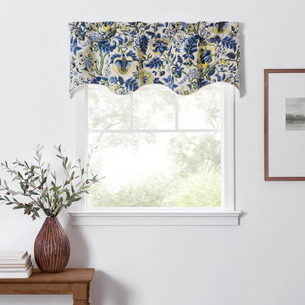 Ellis Curtain Regency Scallop Shaped 3" Rod Pocket Lined Window Valance 50"x15" Blue