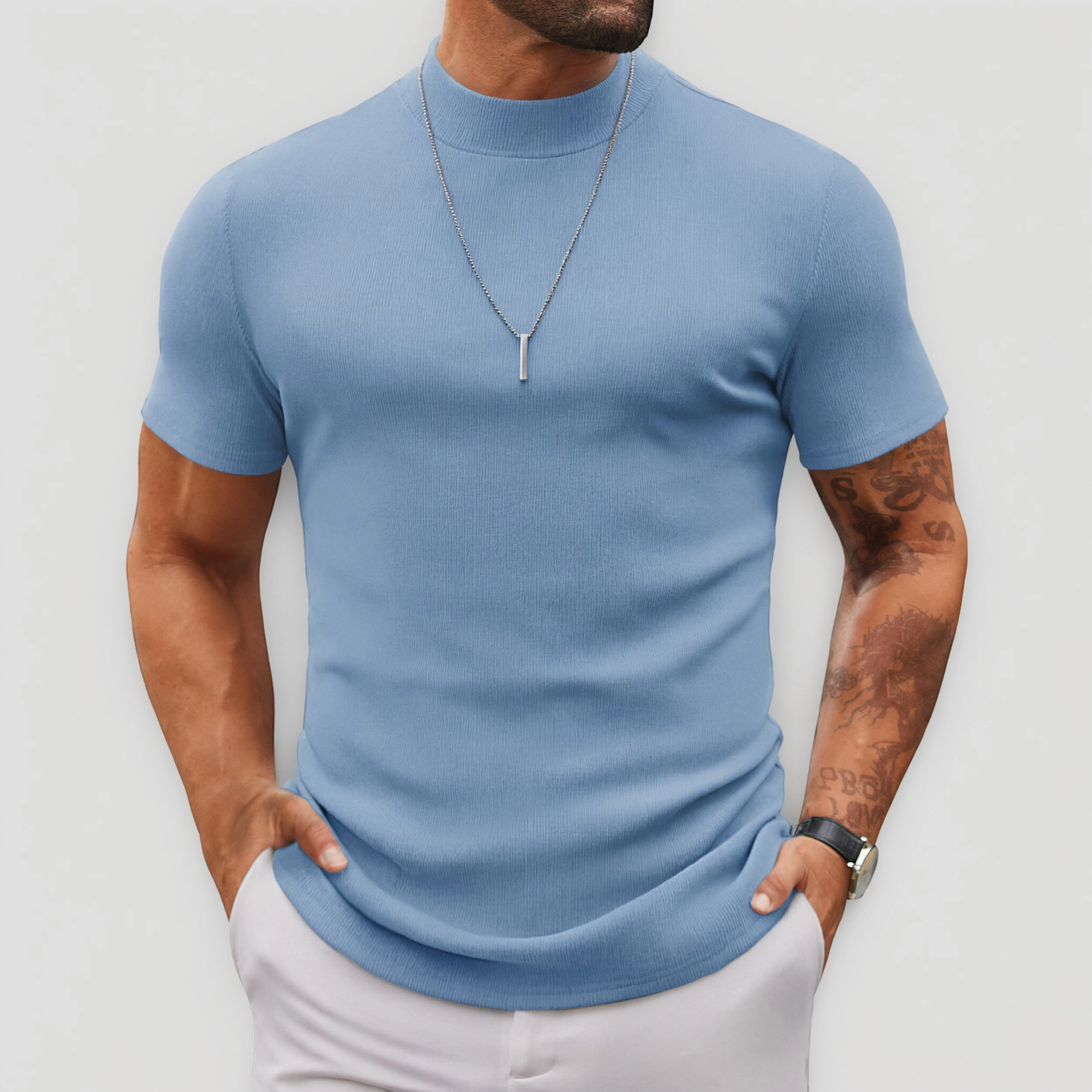 COOFANDY Men's Slim Fit Short Sleeve Mock Neck T-Shirt