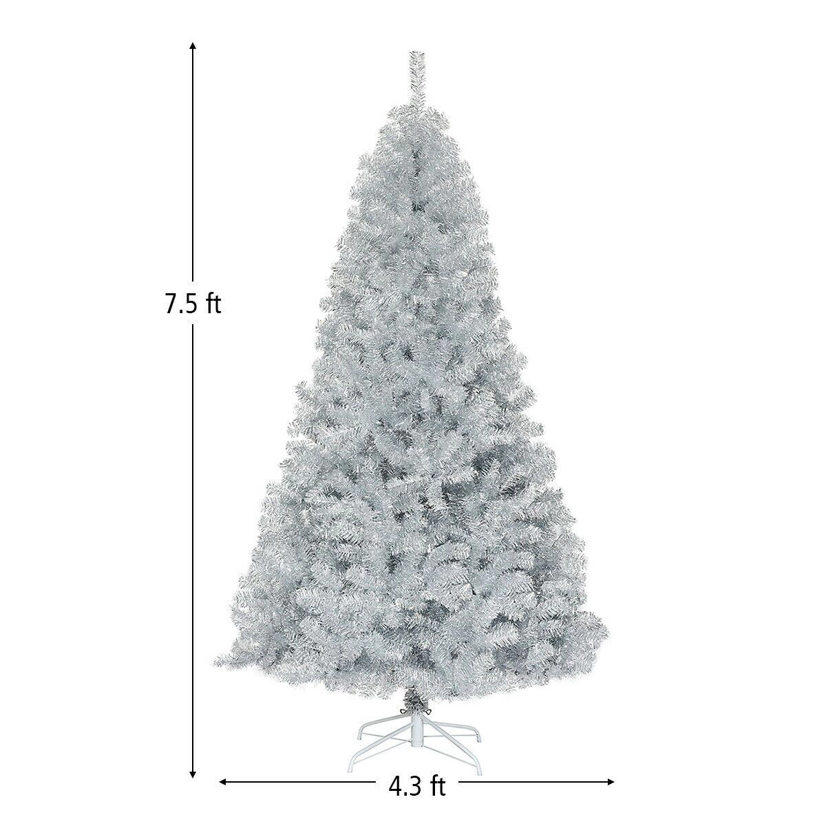SlickBlue Shiny Silver Artificial Christmas Tree with Hinged Branches