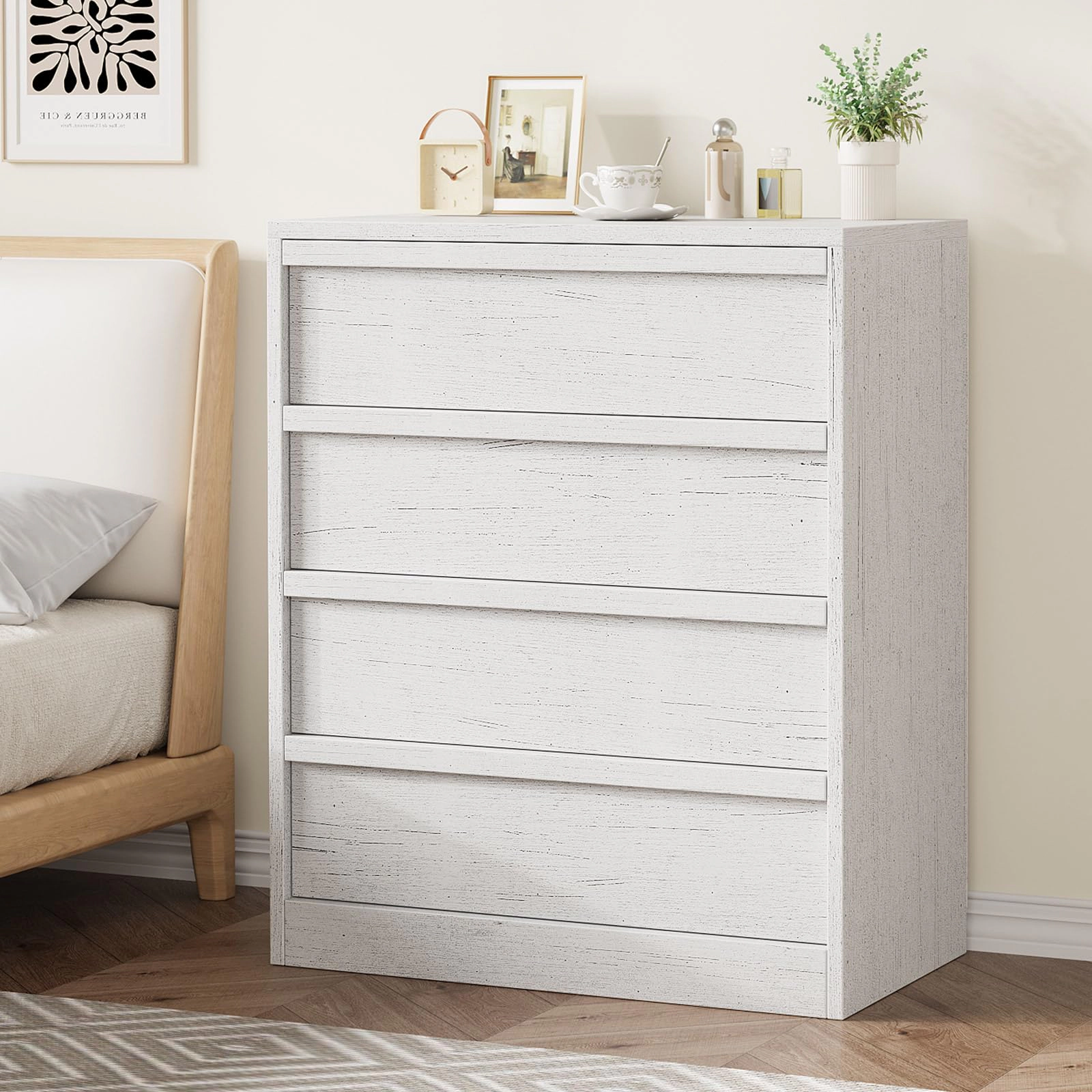 4 Drawer Tall Dresser Nightstand, Modern Small Chest with Storage for Bedroom, Nursery or Entryway