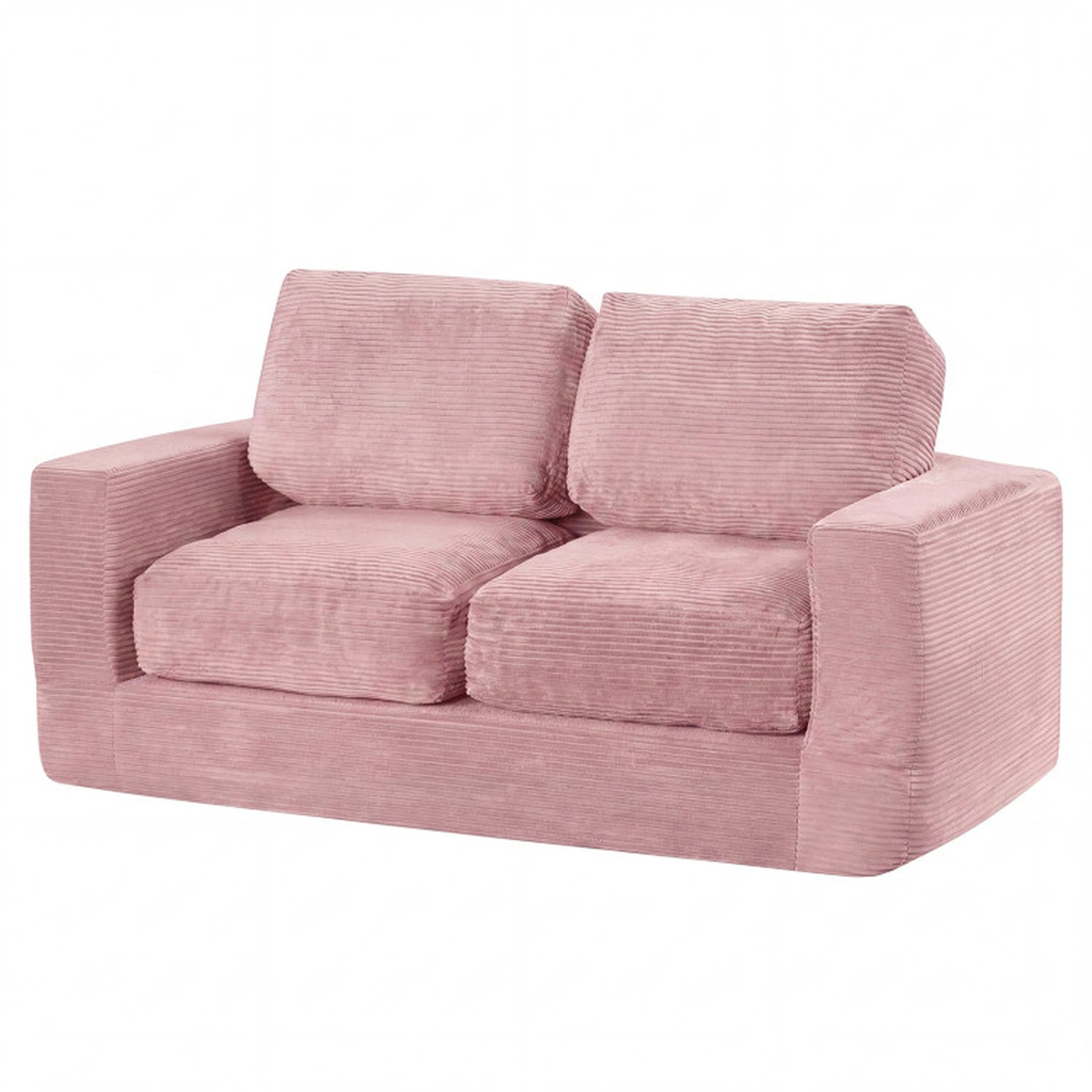 SUGIFT 2-Seater Floor Couch Loveseat Foam Sofa with Removable Corduroy Cover 660-lb Capacity 62-in Frame Pink