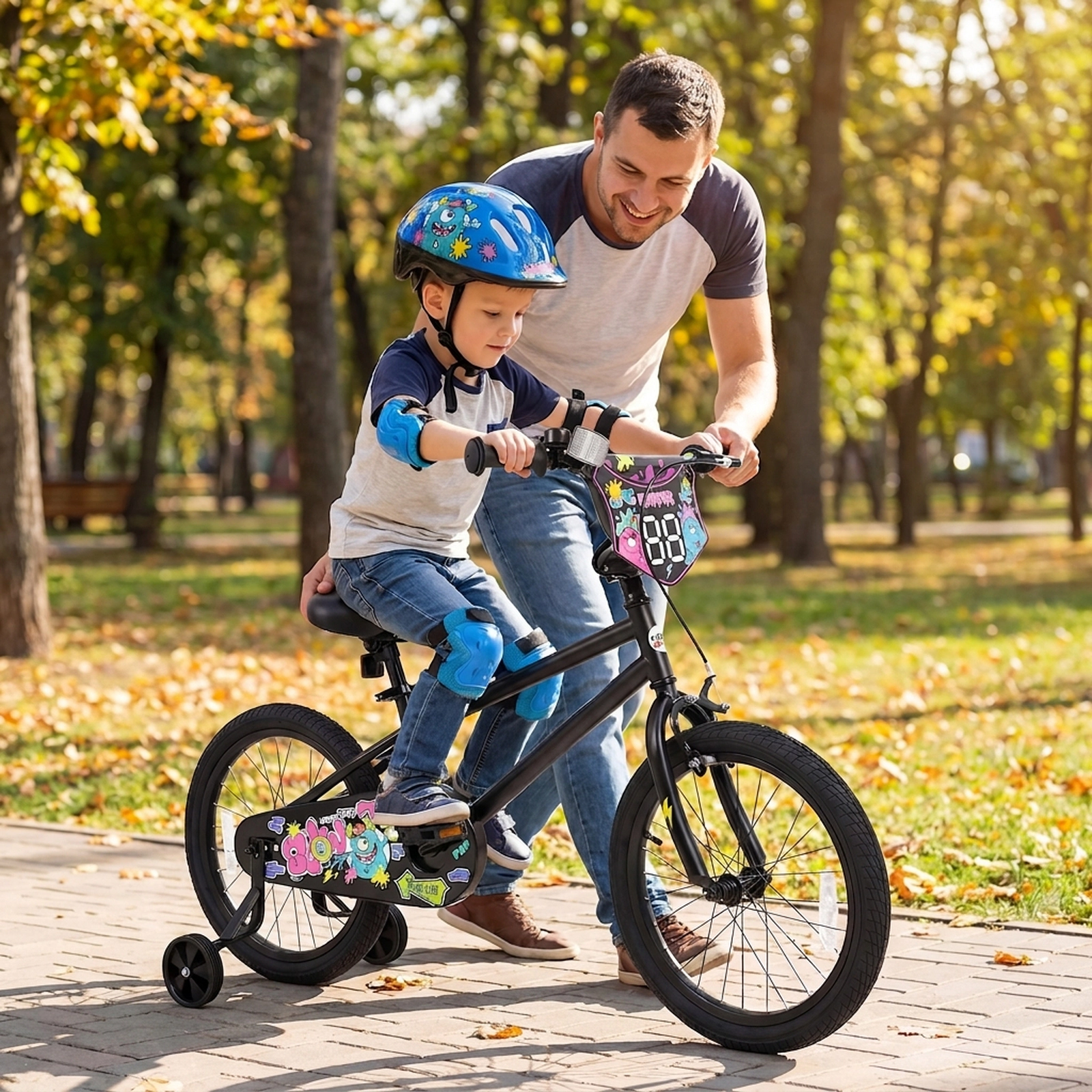 18-in Kids Bike with Kickstand Training Wheels and Coaster Brake for Ages 4-8 Rider Height 47.2-in to 59.1-in Bicycle