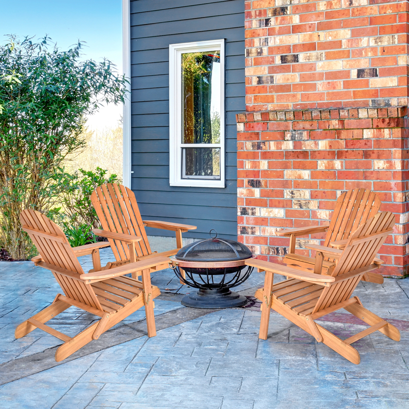 SUGIFT Natural Slatted Seat Folding Acacia Wood Oversized Adirondack Chair