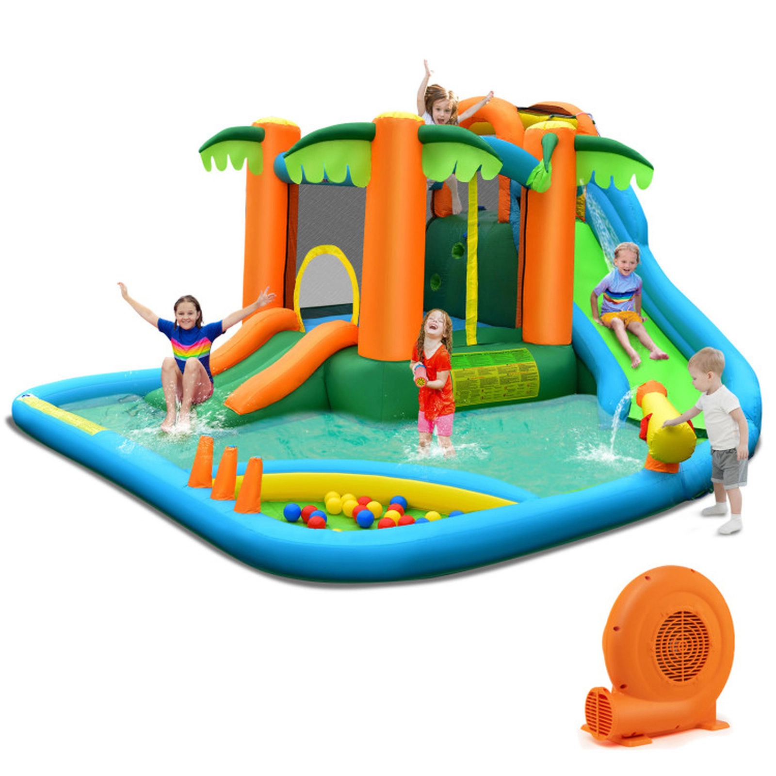 SUGIFT 7-in-1 300-lb Capacity Inflatable Water Slide Bounce House with Climbing Wall and 680W Blower