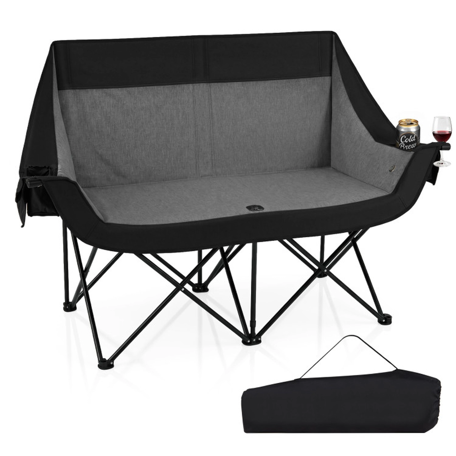 SUGIFT Black Heated 2-Person Camping Chair with 4 Heating Zones 58-in W 23.5-in D 37-in H 660-lb Seat Capacity