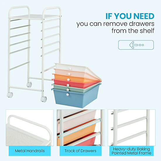 SUGIFT 6-Drawer Rolling Storage Cart Organizer File Cabinet with 2 Deep and 4 Shallow Drawers Macaron Multicolor