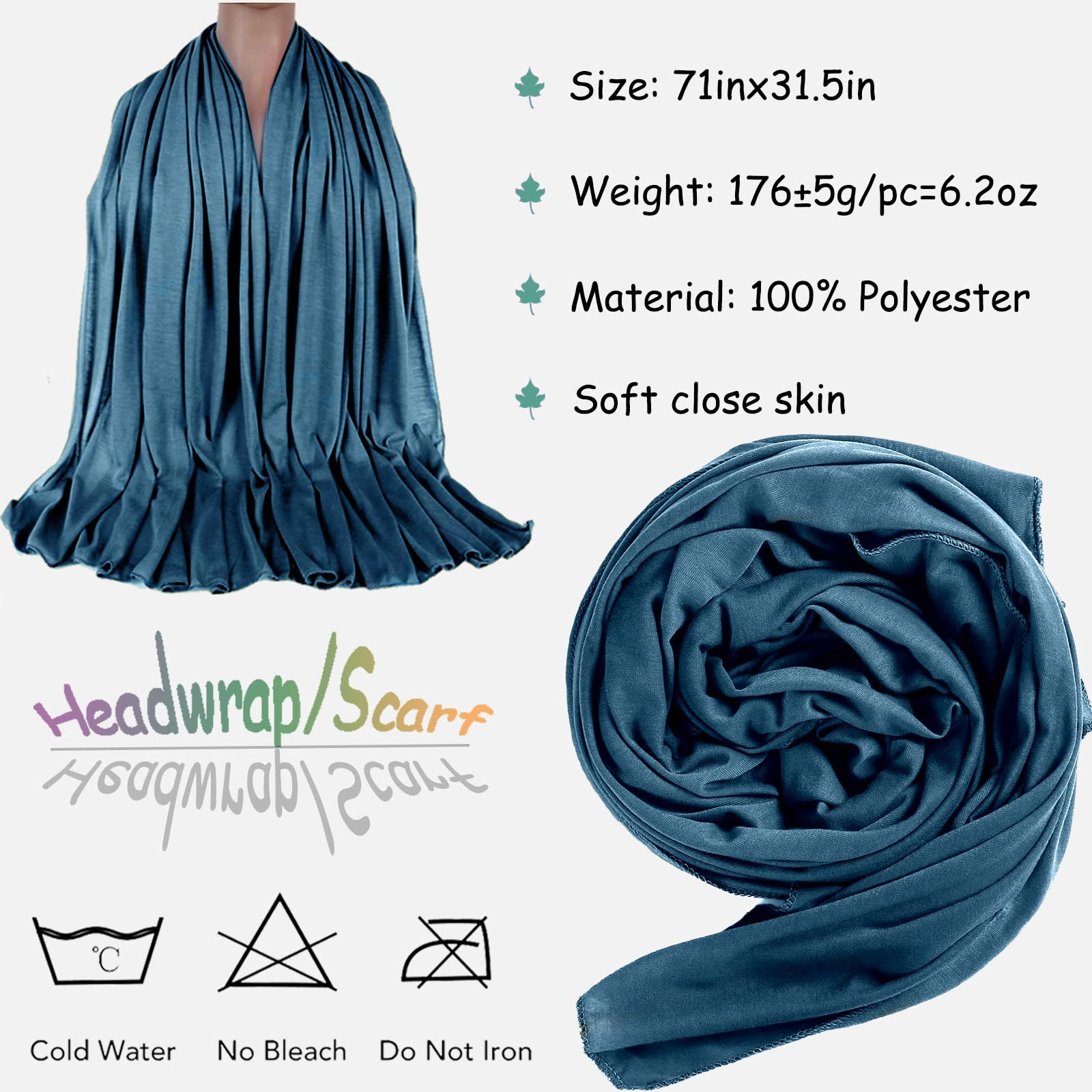 5 Pcs Stretch Jersey Turban Headwrap for Black Women, Boho Extra Long Soft Breathable Easy Knot Hijab Tie