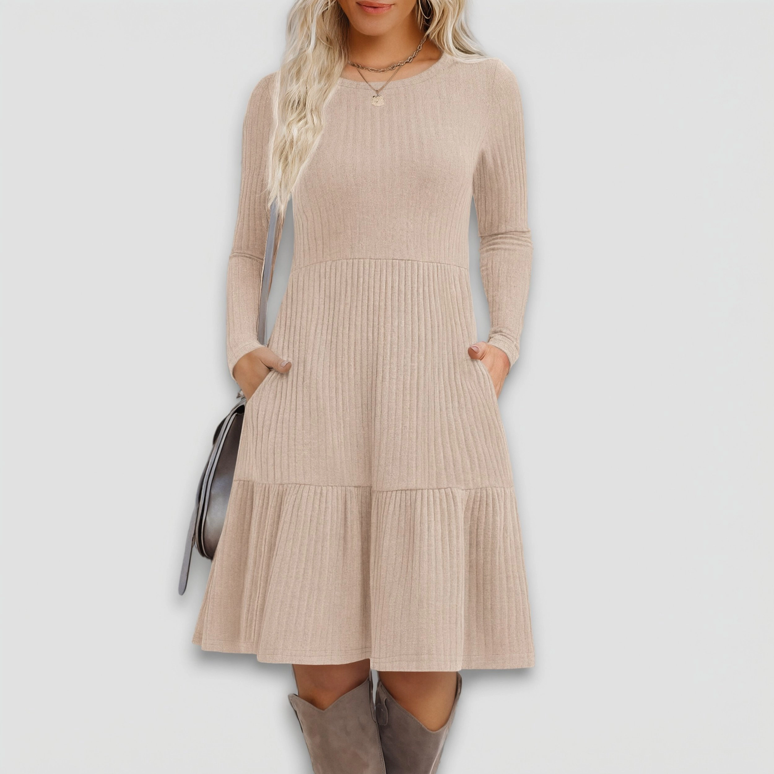 Zeagoo Women's Crew Neck Long Sleeve Sweater Dress
