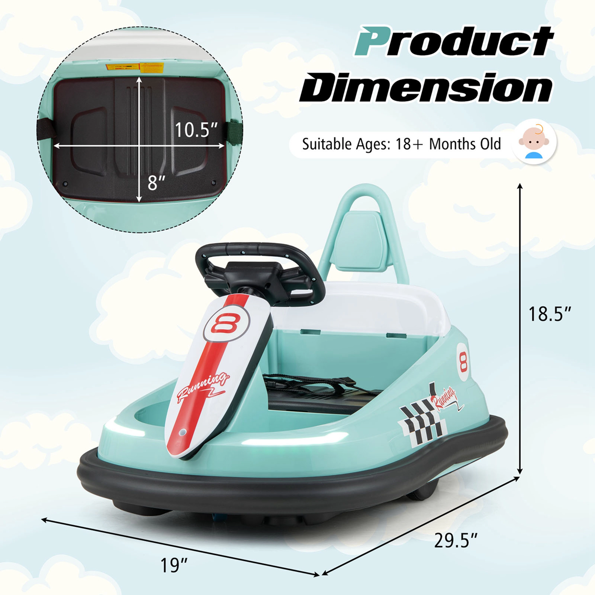 Costway 6V Electric Kids Ride-on Bumper Car with 360° Spinning Dual Motors 2 Speeds Green/Pink