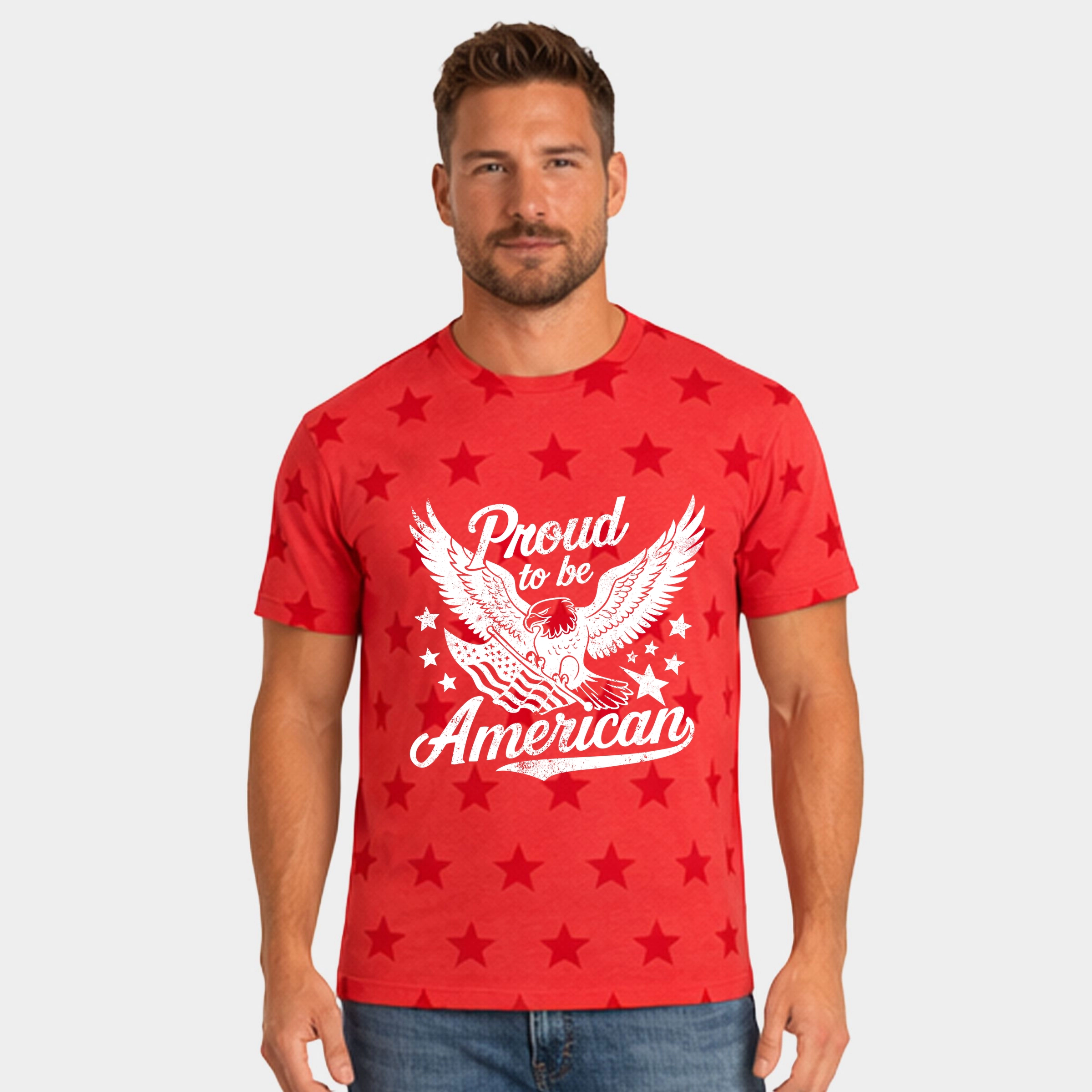 Simply Sage Market - Proud To Be American Distressed Eagle Men's Short Sleeve Star Tee