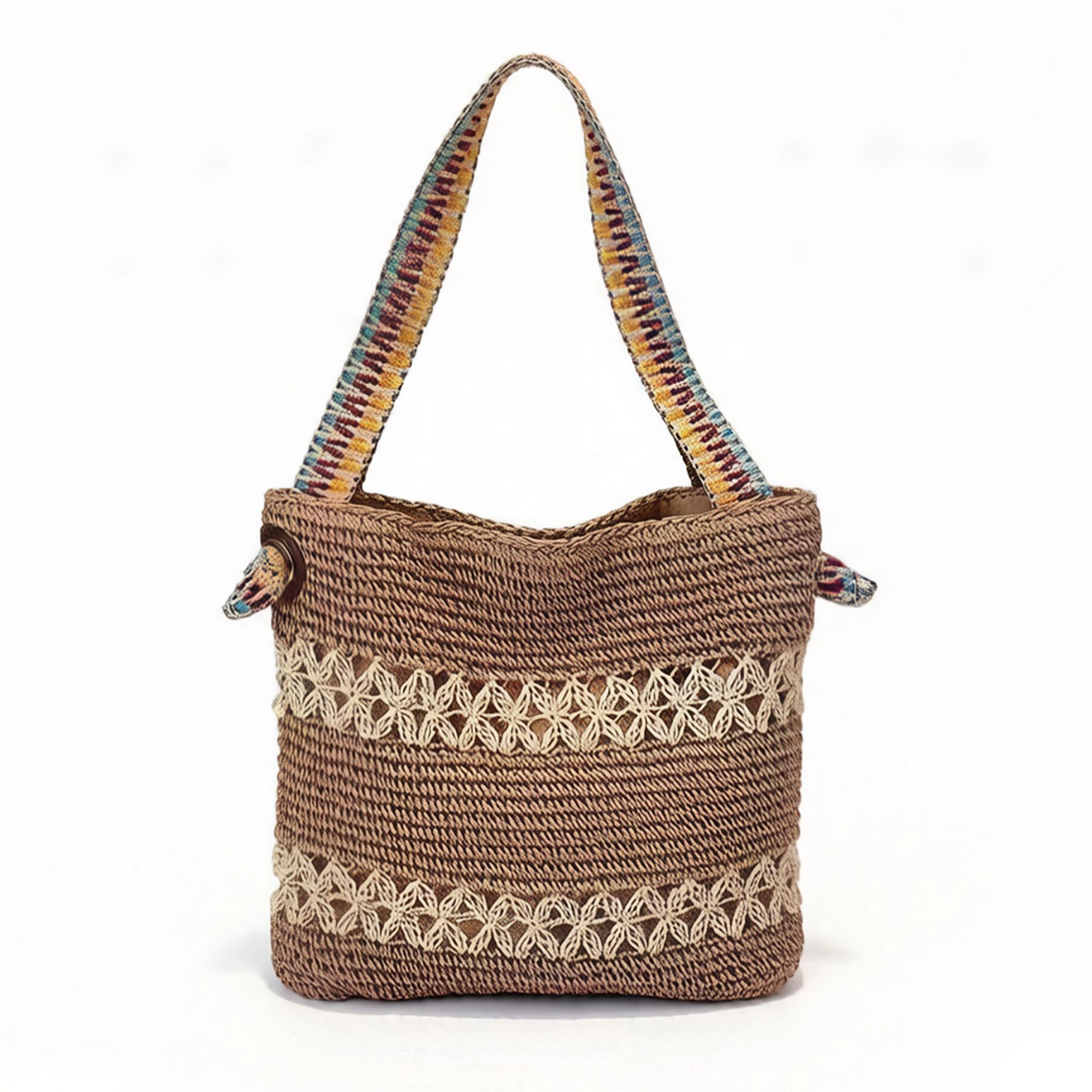 Alilang Women's Crochet Shoulder Bag with Patterned Strap Knit Hobo Handbag Lined Casual Everyday Tote