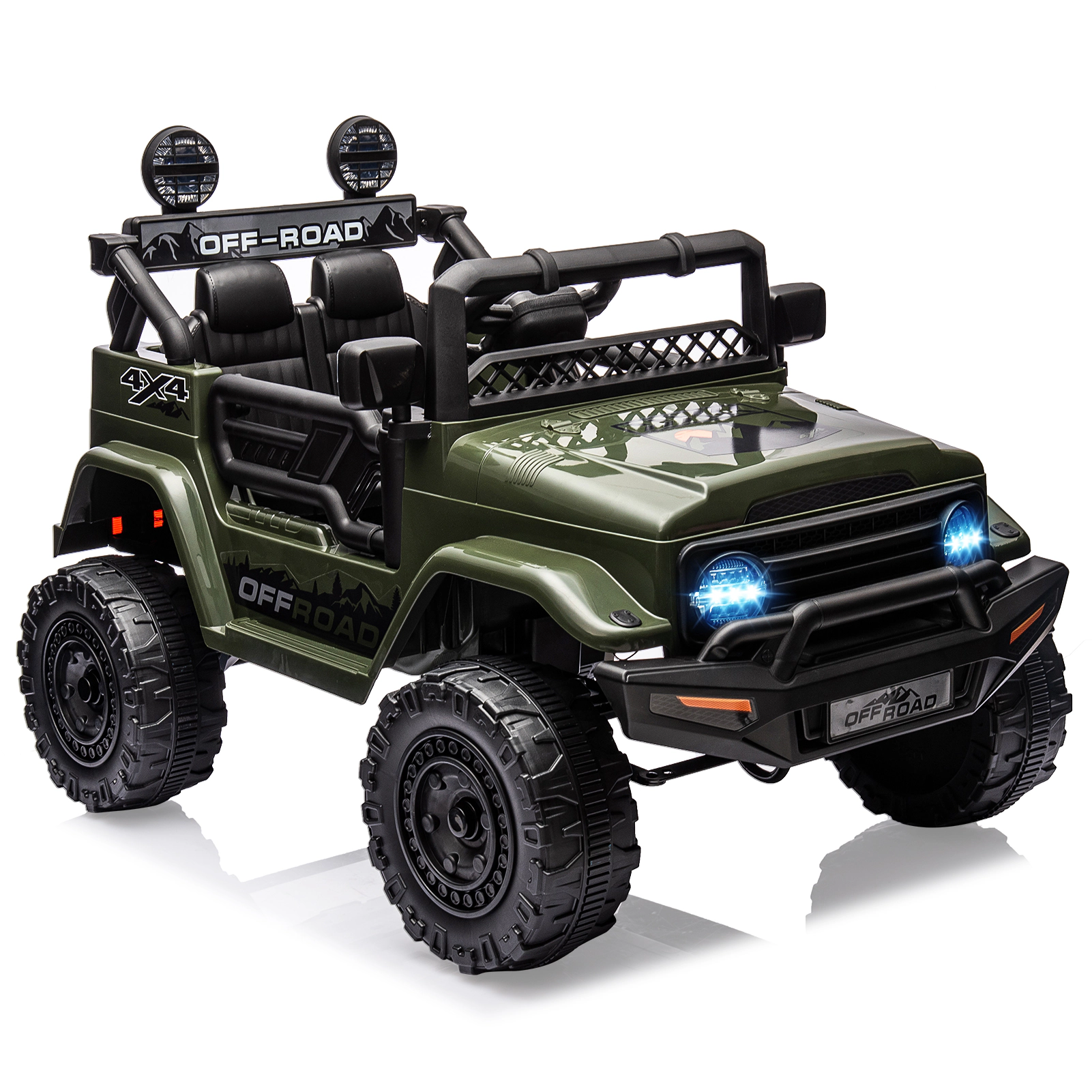 Enjyam 12V 2-Seater Kids Ride On Truck, Electric Car w/Parent Remote, LED Lights, Music, Off-Road Toy for Age 3-8