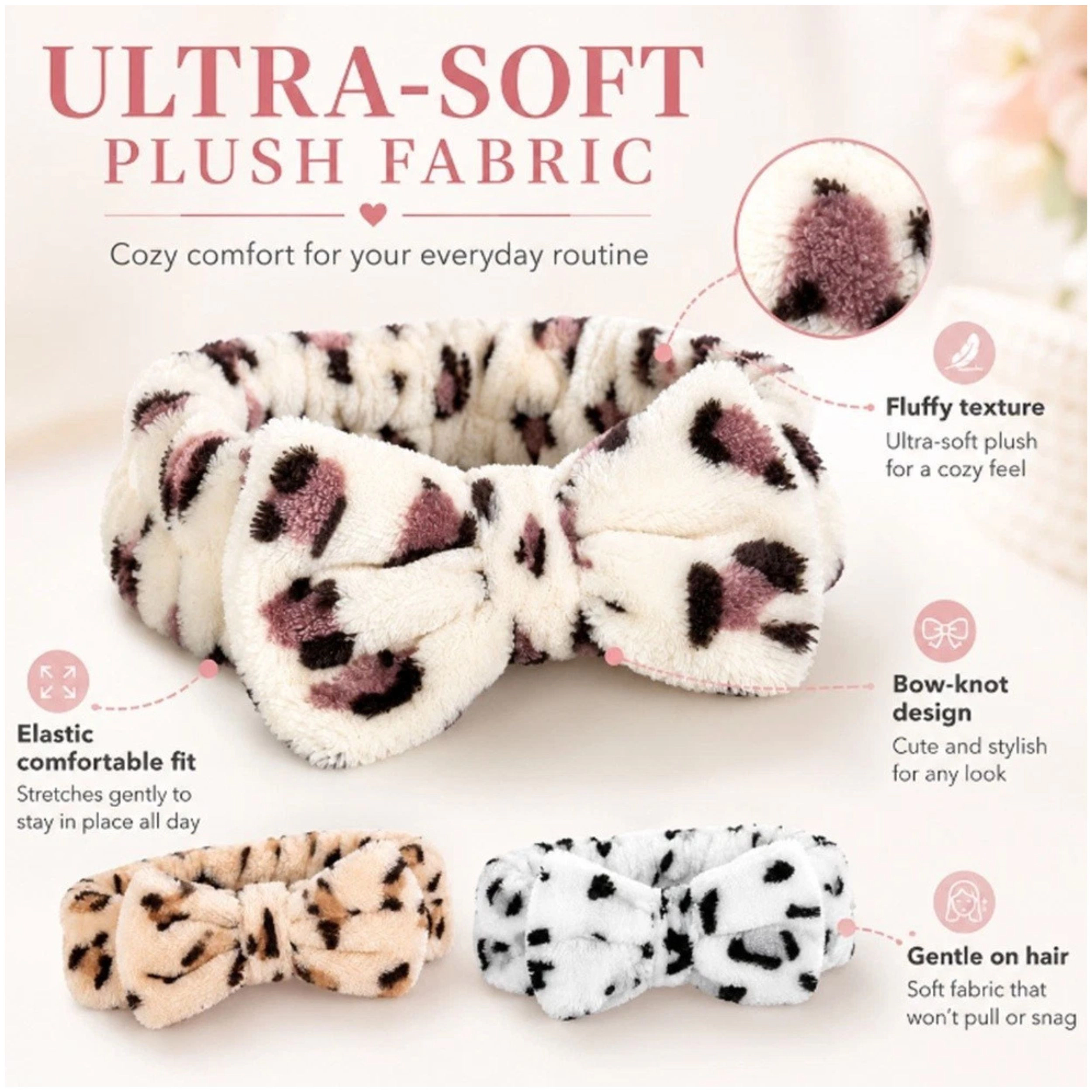 Home Collection Women & Girls Pack of 3 Microfiber Bow Spa Headbands