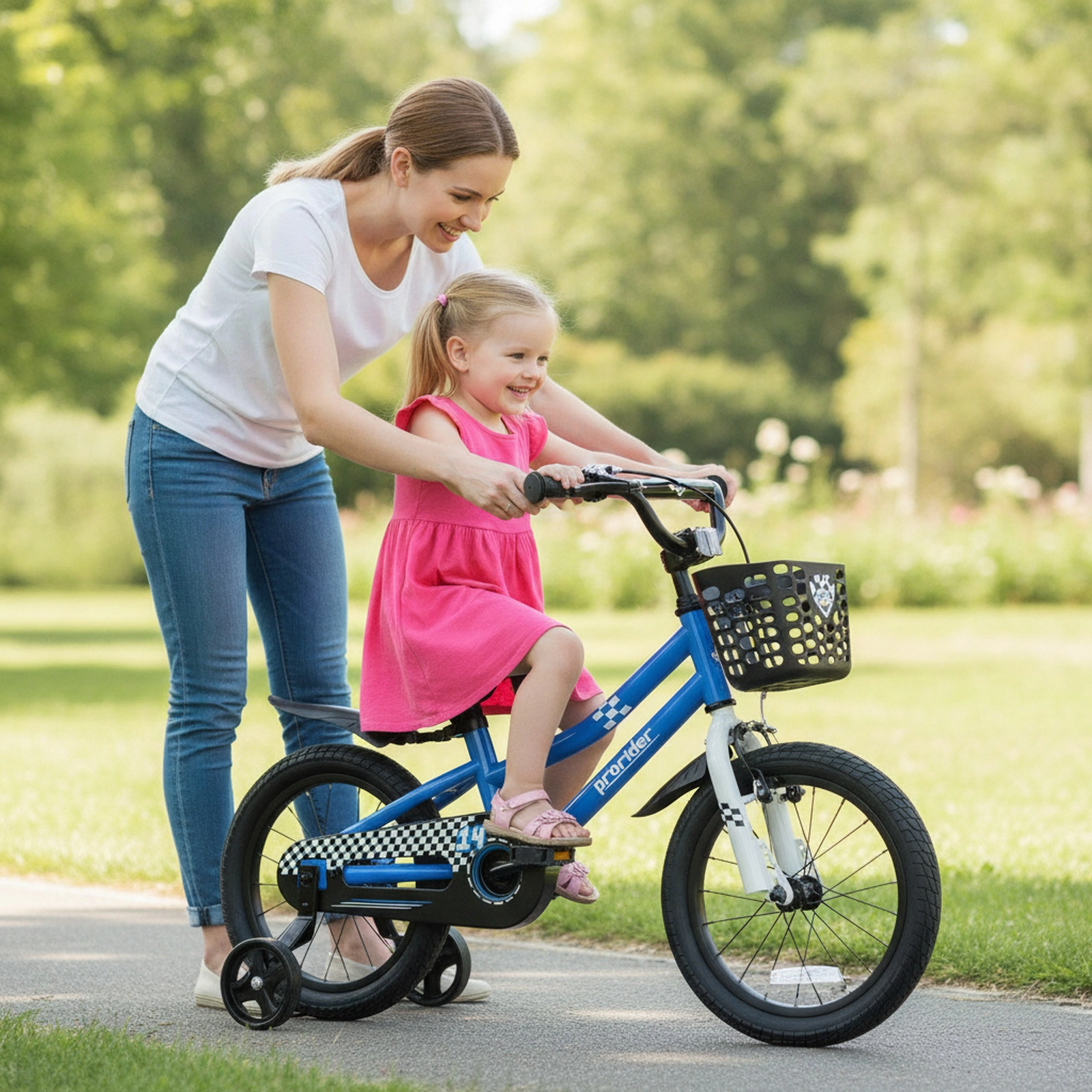 14-in Toddler Bike Fully Enclosed Chain Guard Soft Padded Seat 2 Training Wheels Short-Reach Hand Brake Ages 3-5 Navy