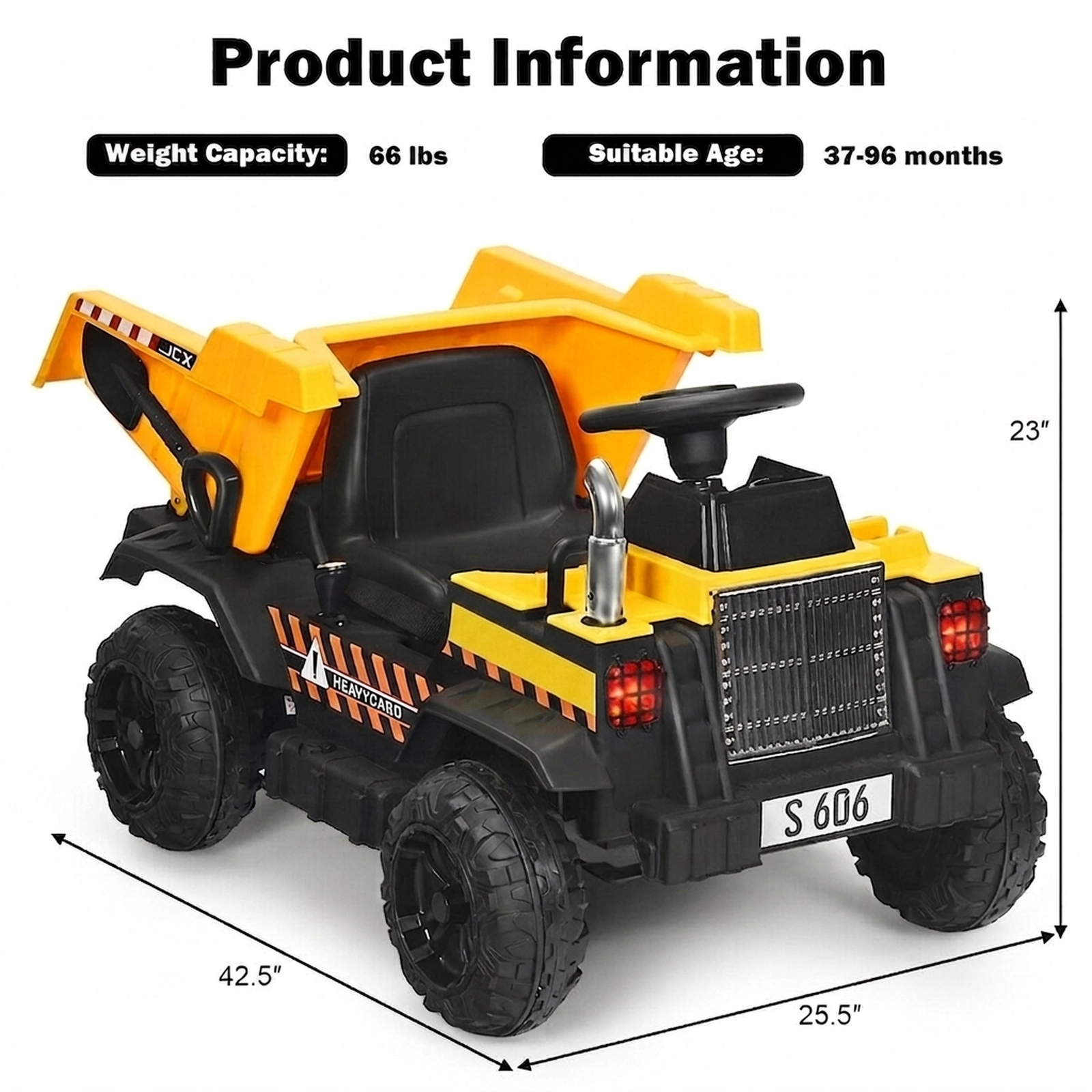 12V Kids Ride On Dump Truck Electric Bucket Detachable Shovel Parent Remote 42.5-in Construction Toy Ages 3-8 Yellow