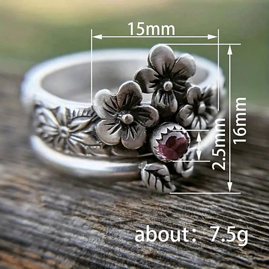 Premium Charms Womens Oxidized Silver Tone Red Gemstone Flower Leaf ...