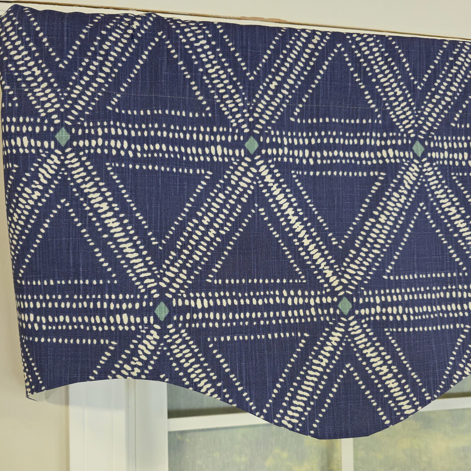 RLF Home 100% Cotton Zircon Regal With Poly/Cotton Ivory lining Rod Pocket Valance 50" x 16" Navy