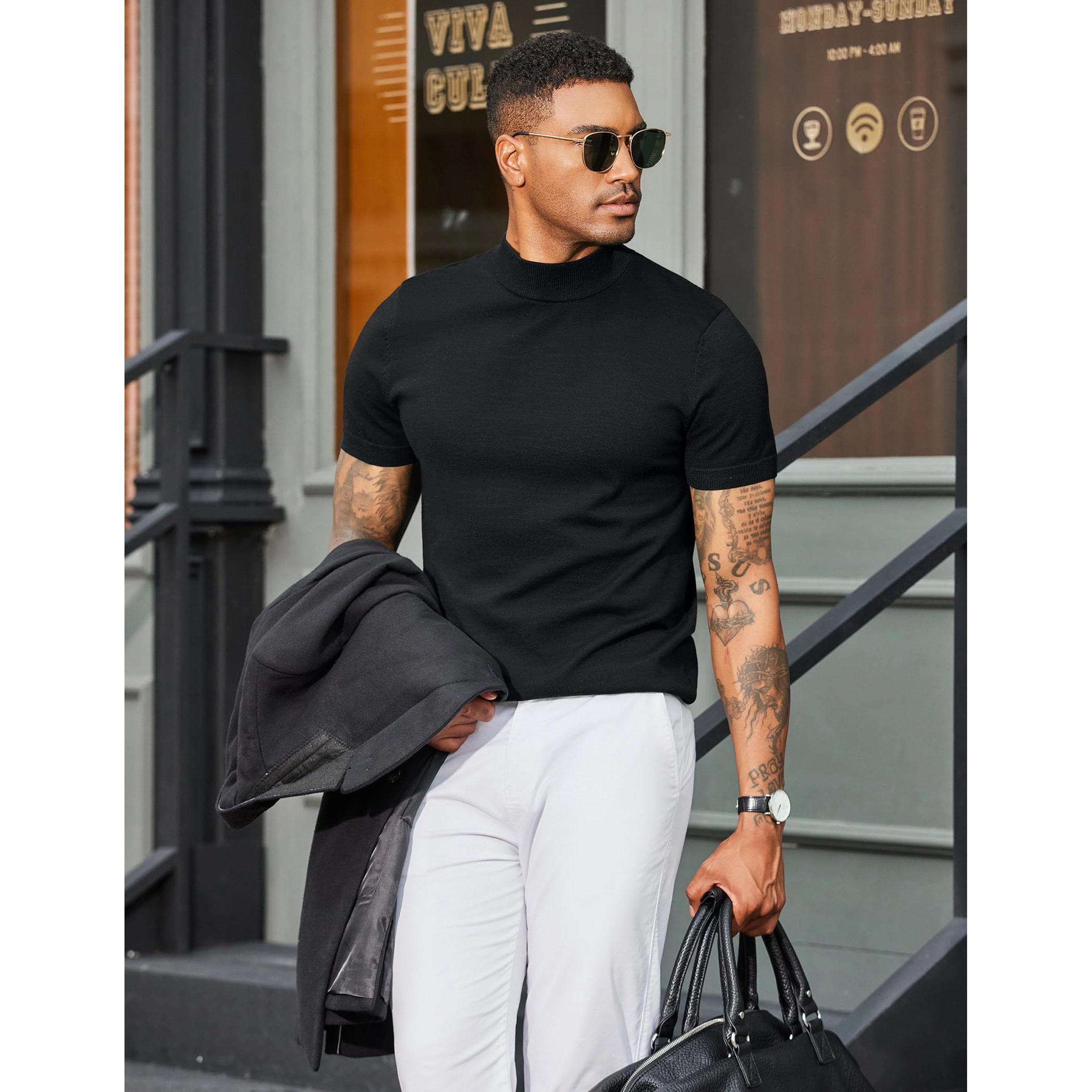 COOFANDY Men's Slim Fit Short Sleeve Mock Neck T-Shirt