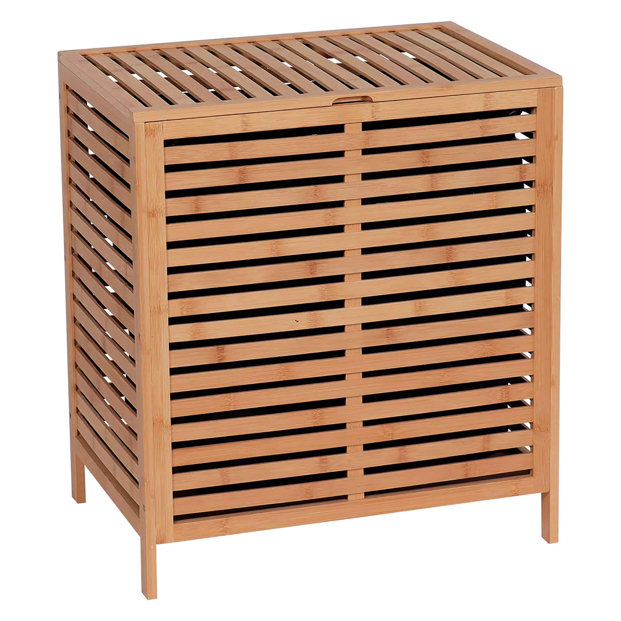 Evideco French Home Goods Bamboo Laundry Hamper with Hinged Lid, Removable Fabric Bag, Natural Bamboo