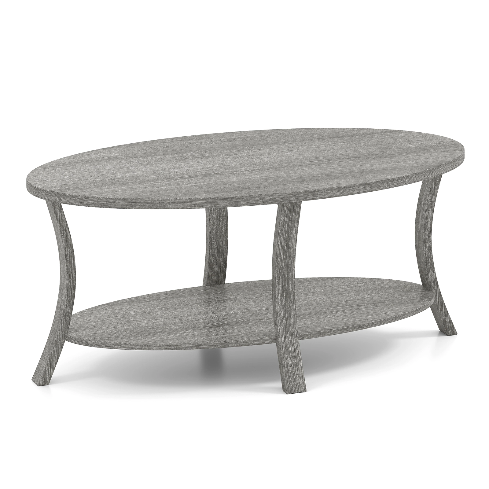 LJG Oval Coffee Table 2-Tier Center Table with Storage Shelf