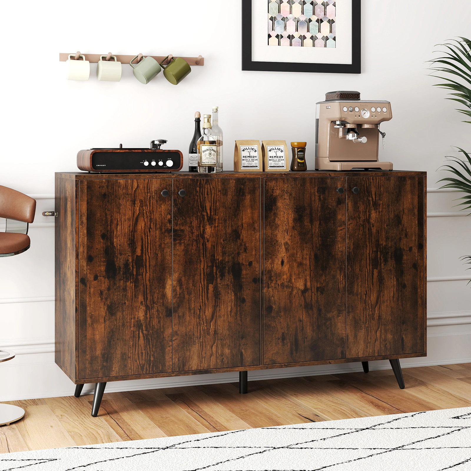 LJG Buffet Sideboard Mid Century Modern Storage Cabinet with Adjustable Shelves