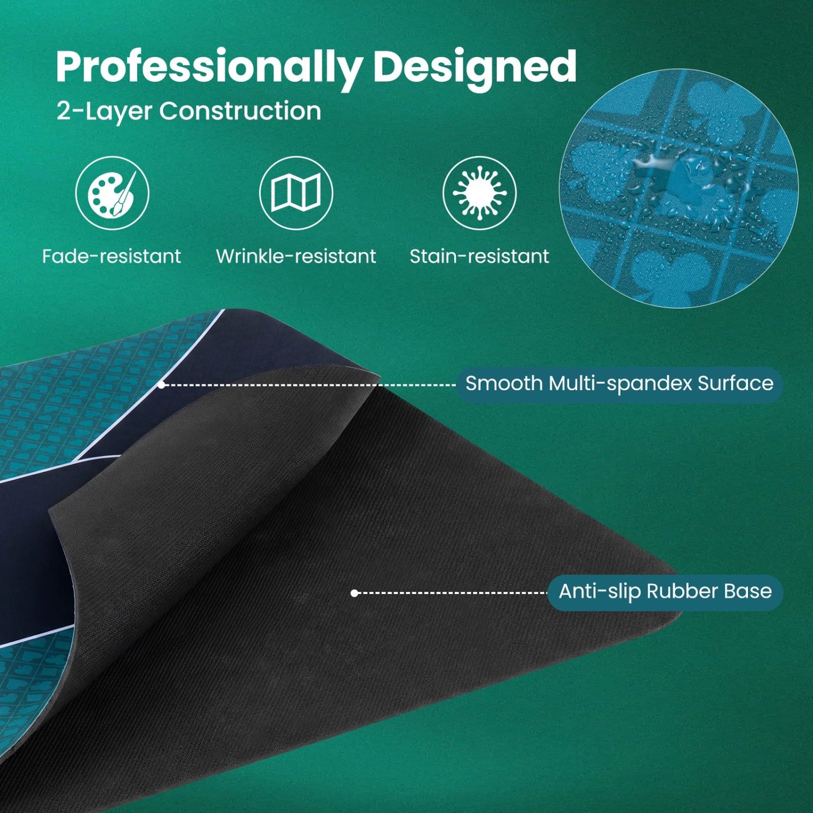 SUGIFT 70-in by 35-in Water-Repellent 10-Player Poker Table Top Mat with Anti-Slip Rubber Base and Carrying Bag