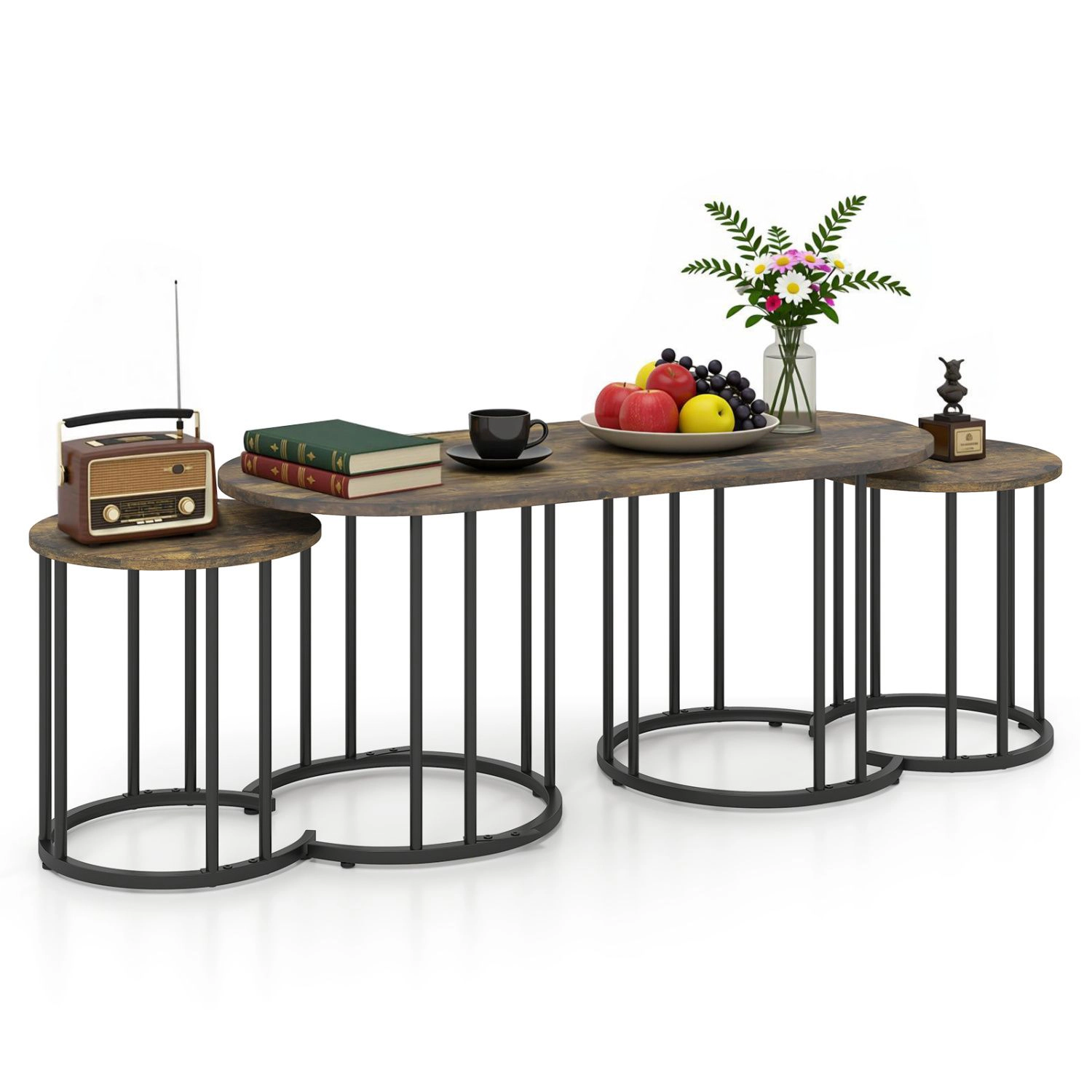 SlickBlue Living Room Nesting Table Set of 3 with Storage Surface