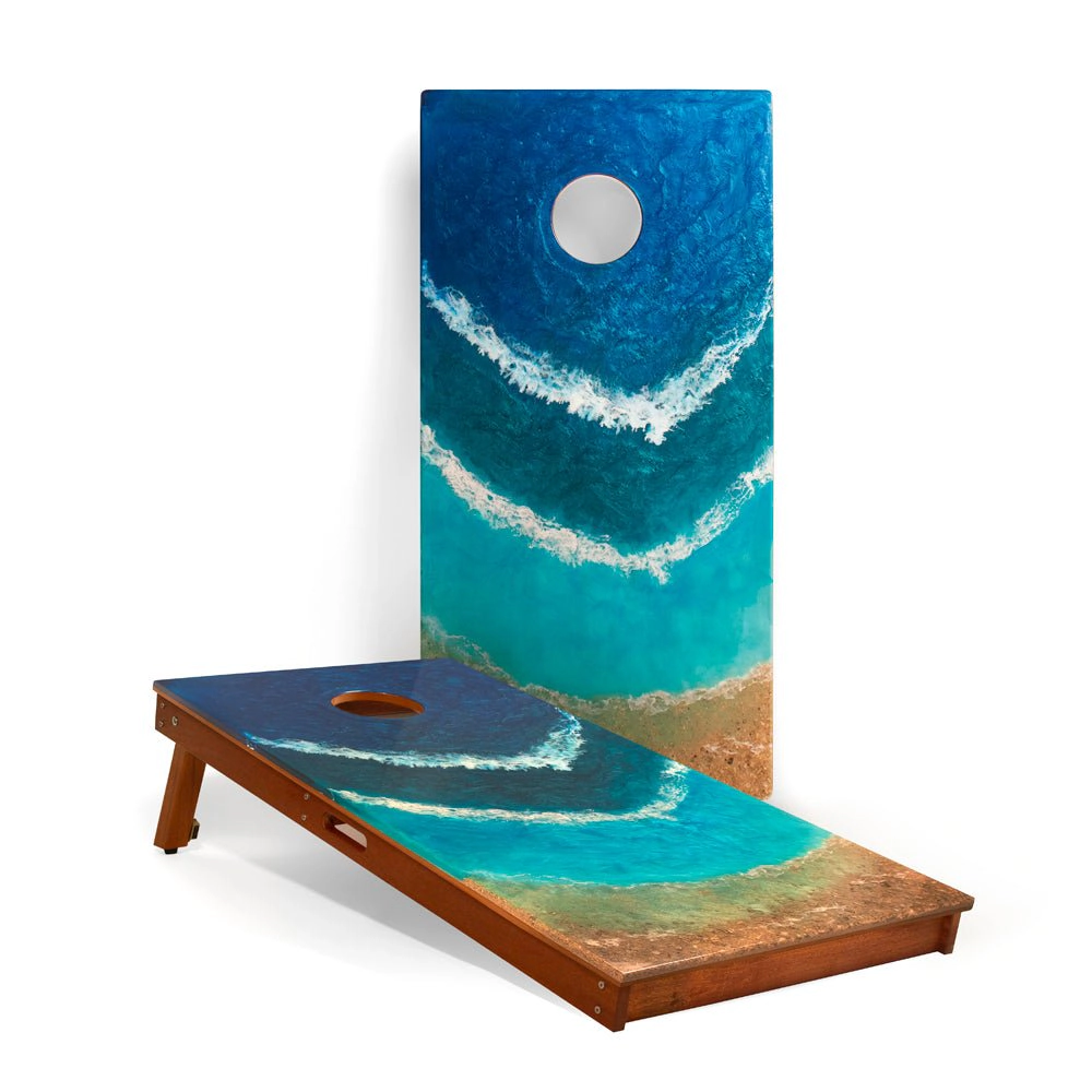 Elakai  The Beach Epoxy Resin Mahogany Pathfinder Art Cornhole Boards
