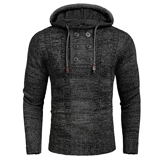 COOFANDY Mens Casual Long Sleeve Hooded Sweater Fall Button Up Cable Knit Pullover