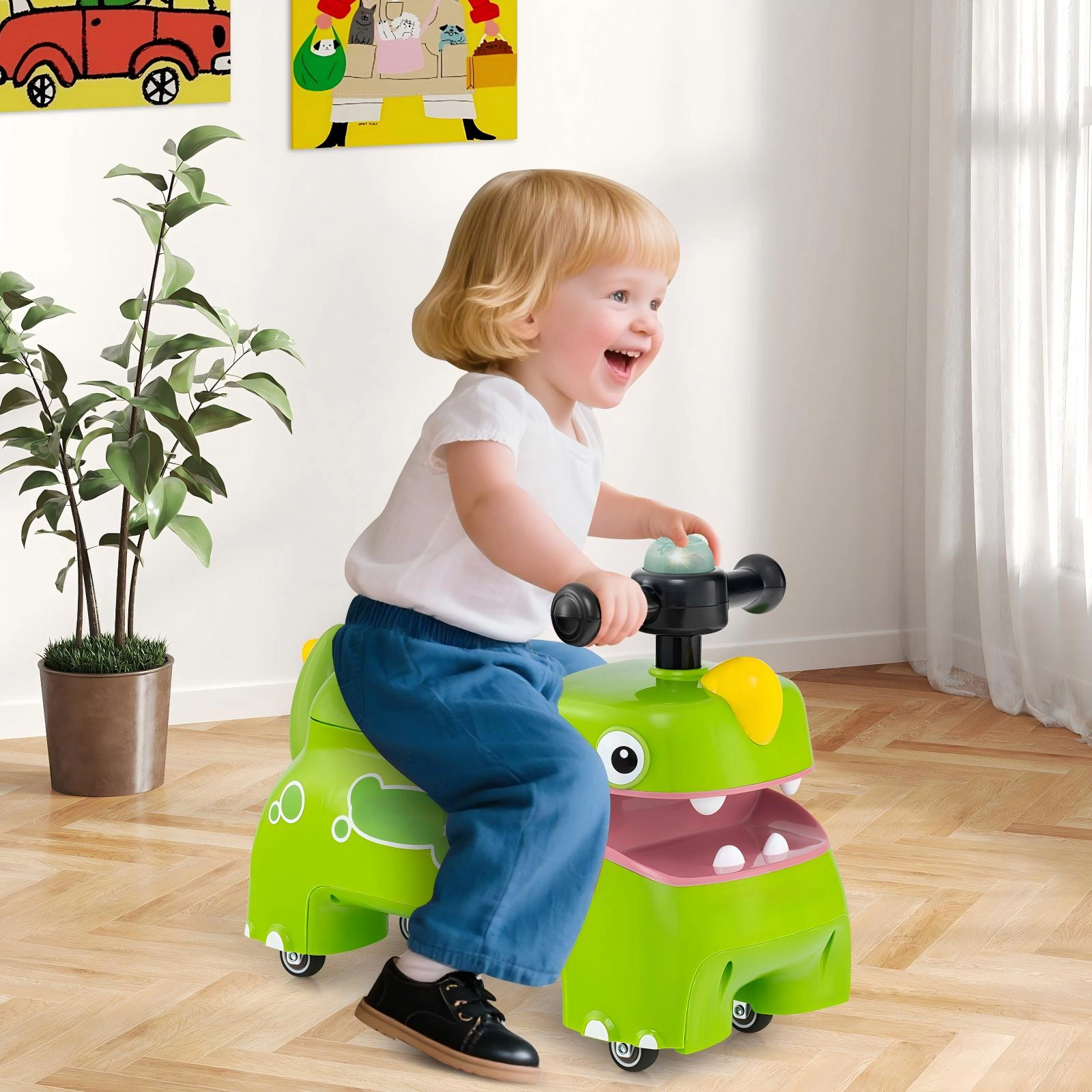 SUGIFT Toddler Ride on Walking Sliding Car with Lights and Music 55-lb Capacity Ages 18 Months and Up Green