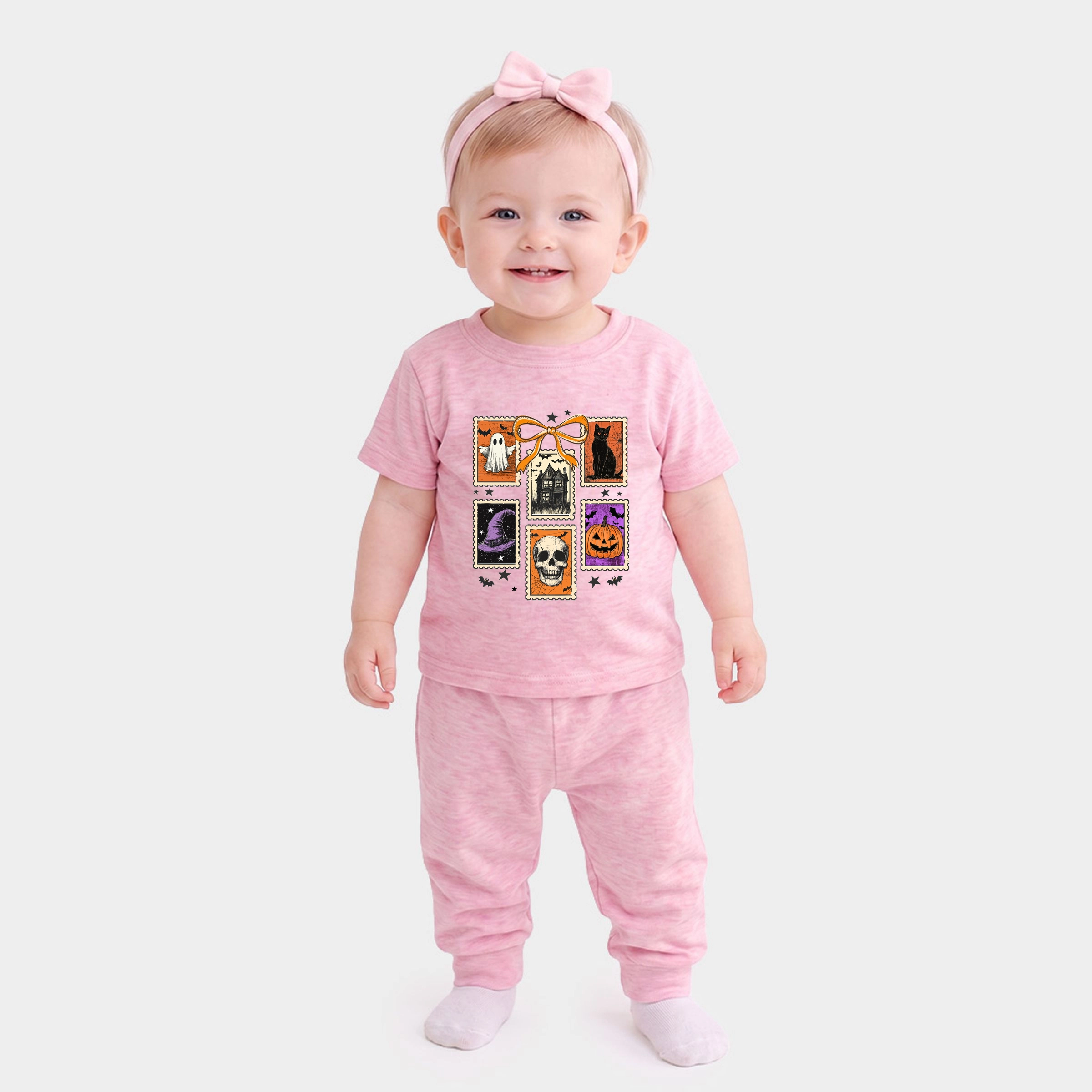 The Juniper Shop - Infant Jogger Pant Crew Set of 2 Coquette Halloween Stamps