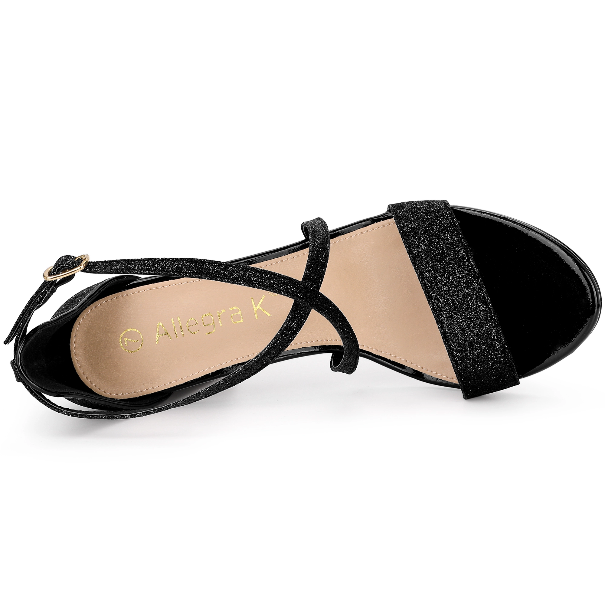 BLISSFUL STEP Women's Glitter Crisscross Strap Open Toe Block Heel Sandals