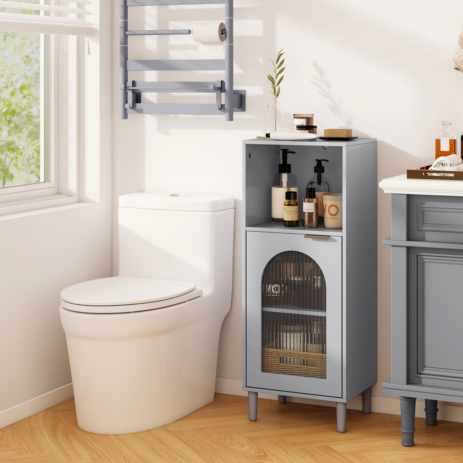 SlickBlue Bathroom Storage Cabinet with Glass Door and Shelf