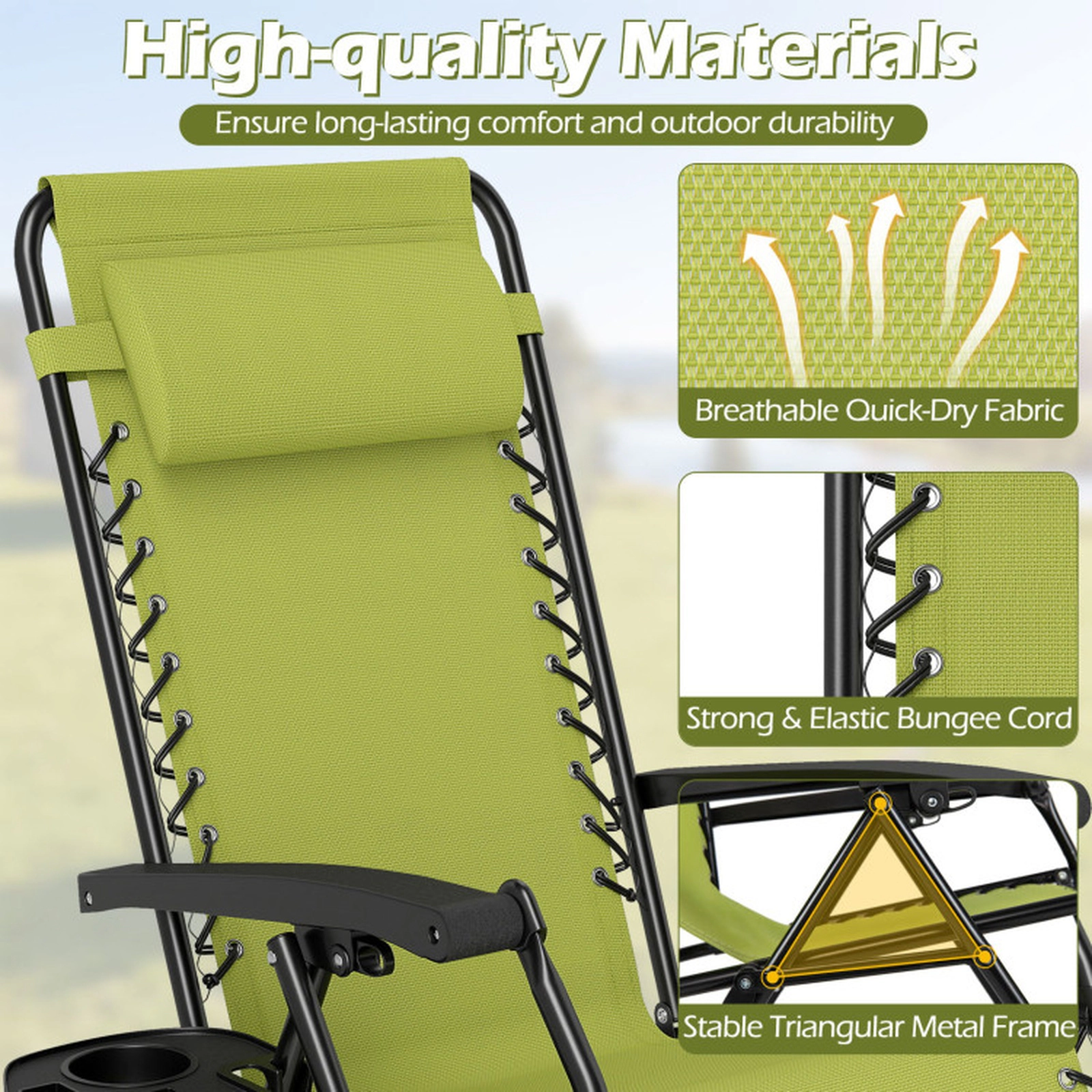 SUGIFT Portable Zero Gravity Recliner Chair with Side Tray 250-lb Capacity Green