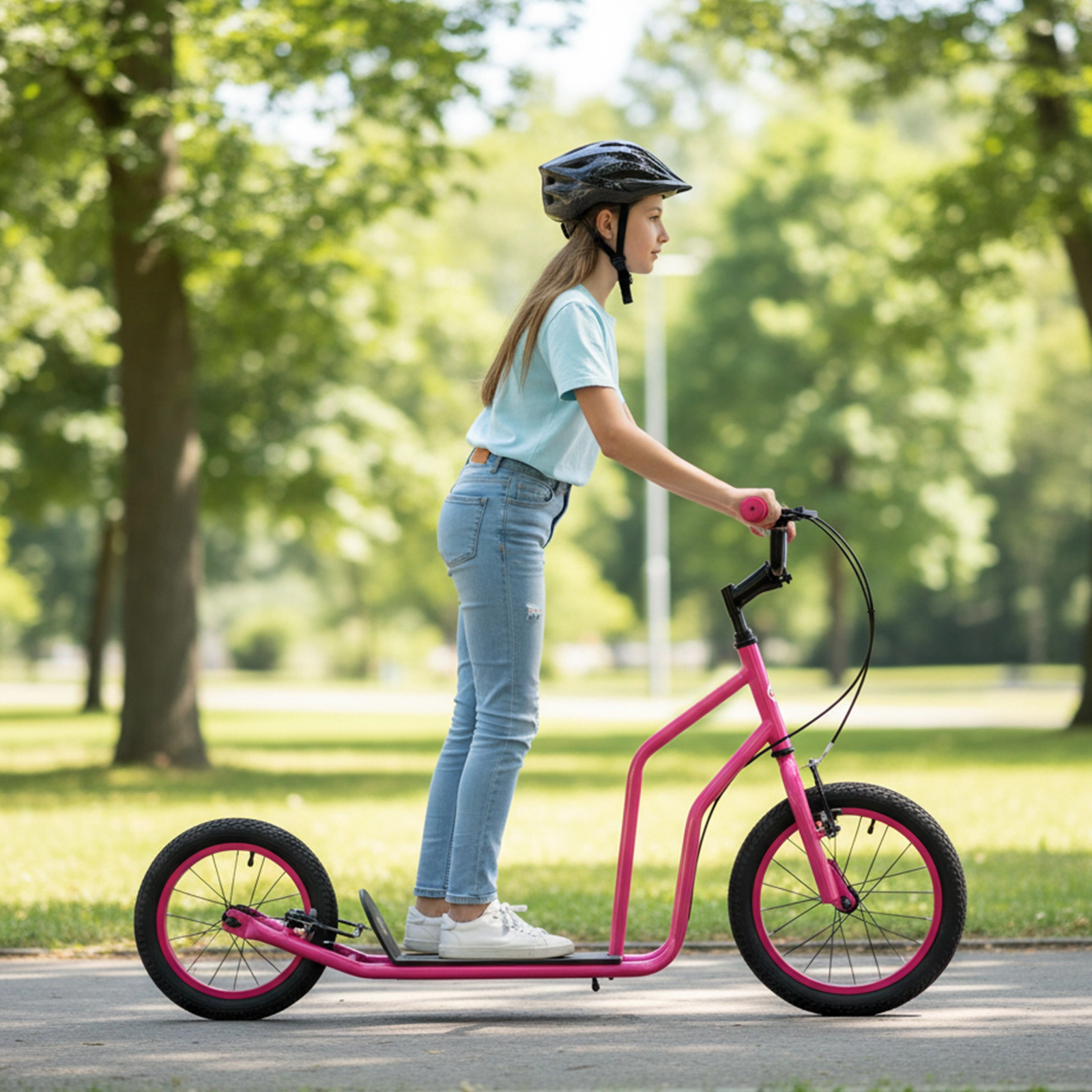 SUGIFT Pink 110-lb Capacity Kick Scooter with 16-in Front and 14-in Rear Inflatable Wheels and Hand Brakes