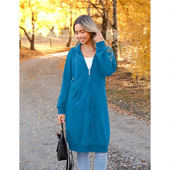 Zeagoo Women's Oversized Fleece Zip Up Hooded Long Tunic Sweatshirt