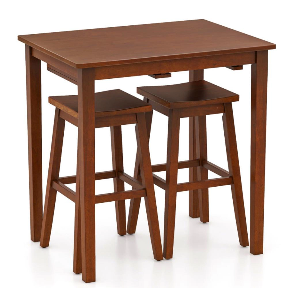 Hivvago 3-Piece Bar Table Set With Pub Table And 2 Saddle Stools-Espresso