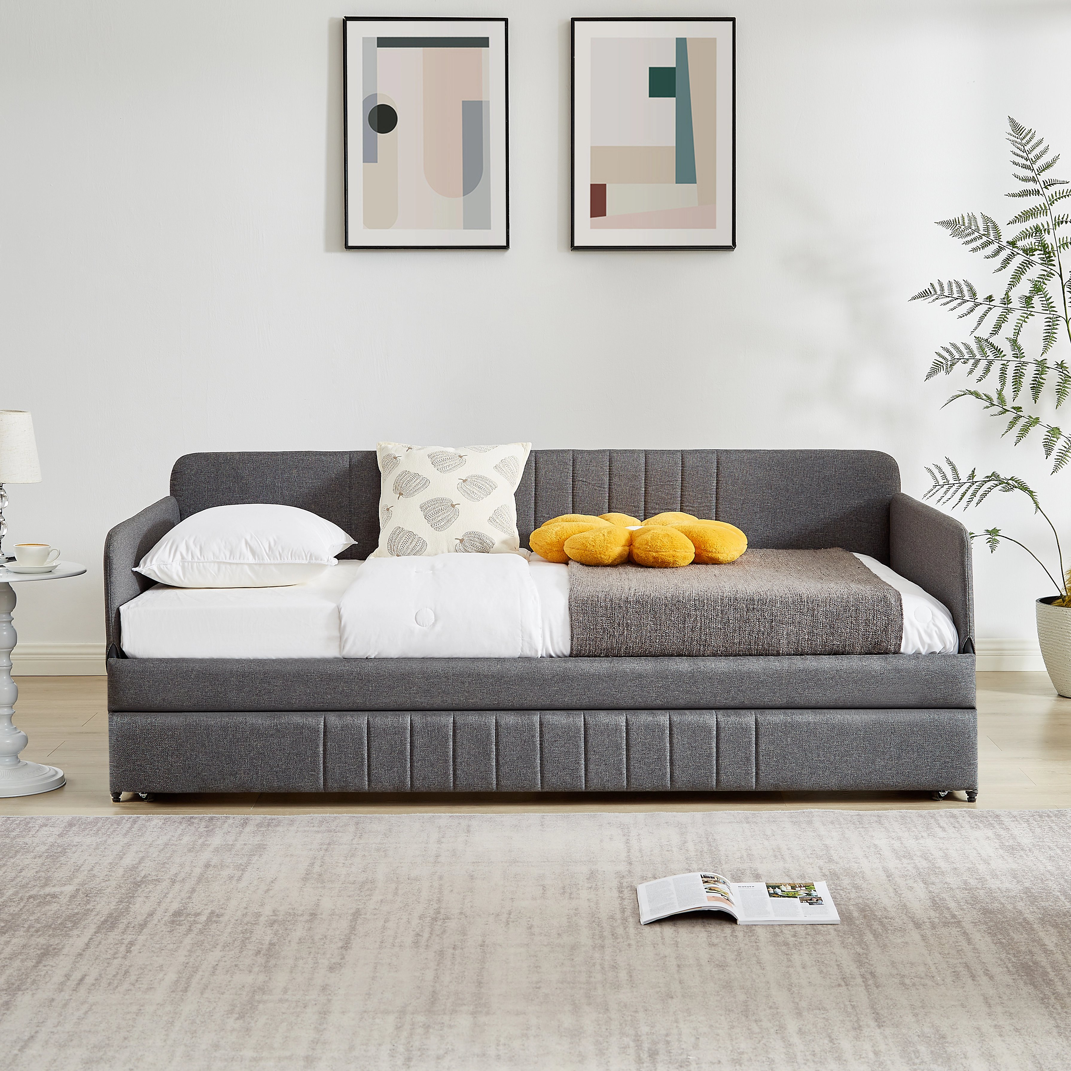 Flynama Twin Daybed Sofa Bed with Trundle, Metal Frame, Grey (78.4"L x 41"W x 29.8"H reference noted)