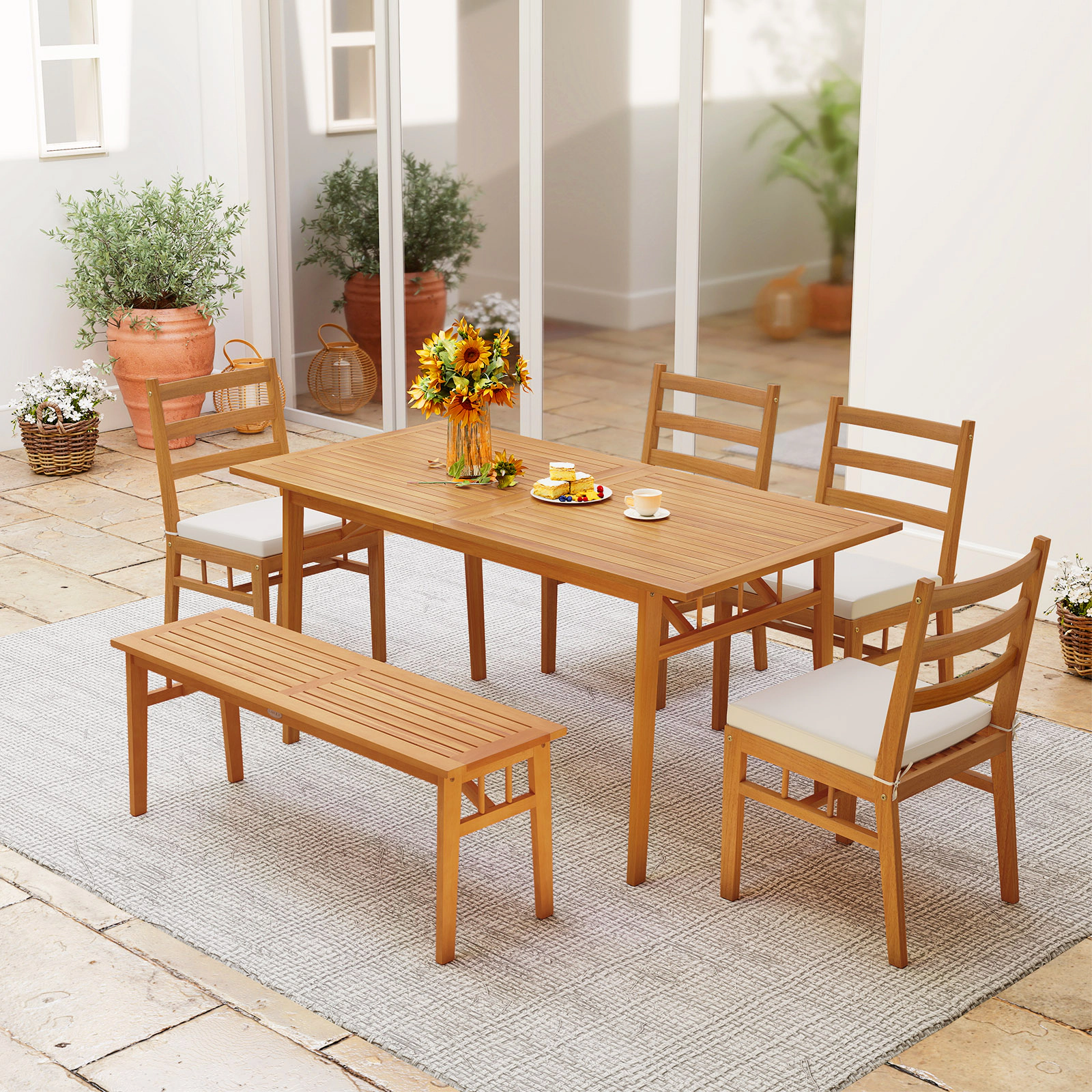 LJG Solid Acacia Wood Patio Chair Set of 2 Armless Chair