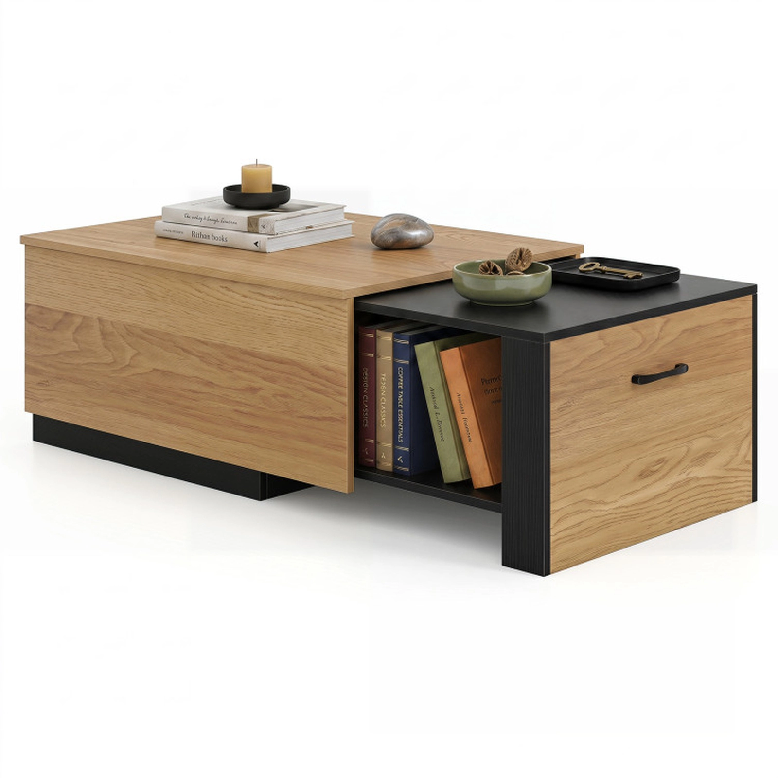 SUGIFT 27-in to 43.5-in Extendable 310-lb Capacity Natural Coffee Table with Concealed Storage Compartment