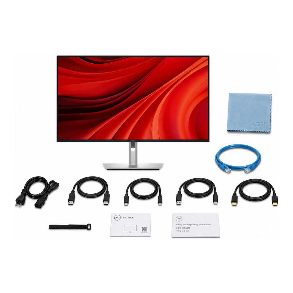 Dell P3225QE Pro 32" Plus 4K USB-C Hub Monitor -DisplayPort Cable + ZoomSpeed HDMI Cable + ZoomSpeed Ethernet Cable