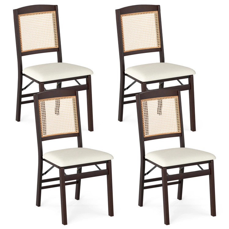 Hivvago Folding Dining Chairs Set Of 4 Rubber Wood With Linen Padded Seat