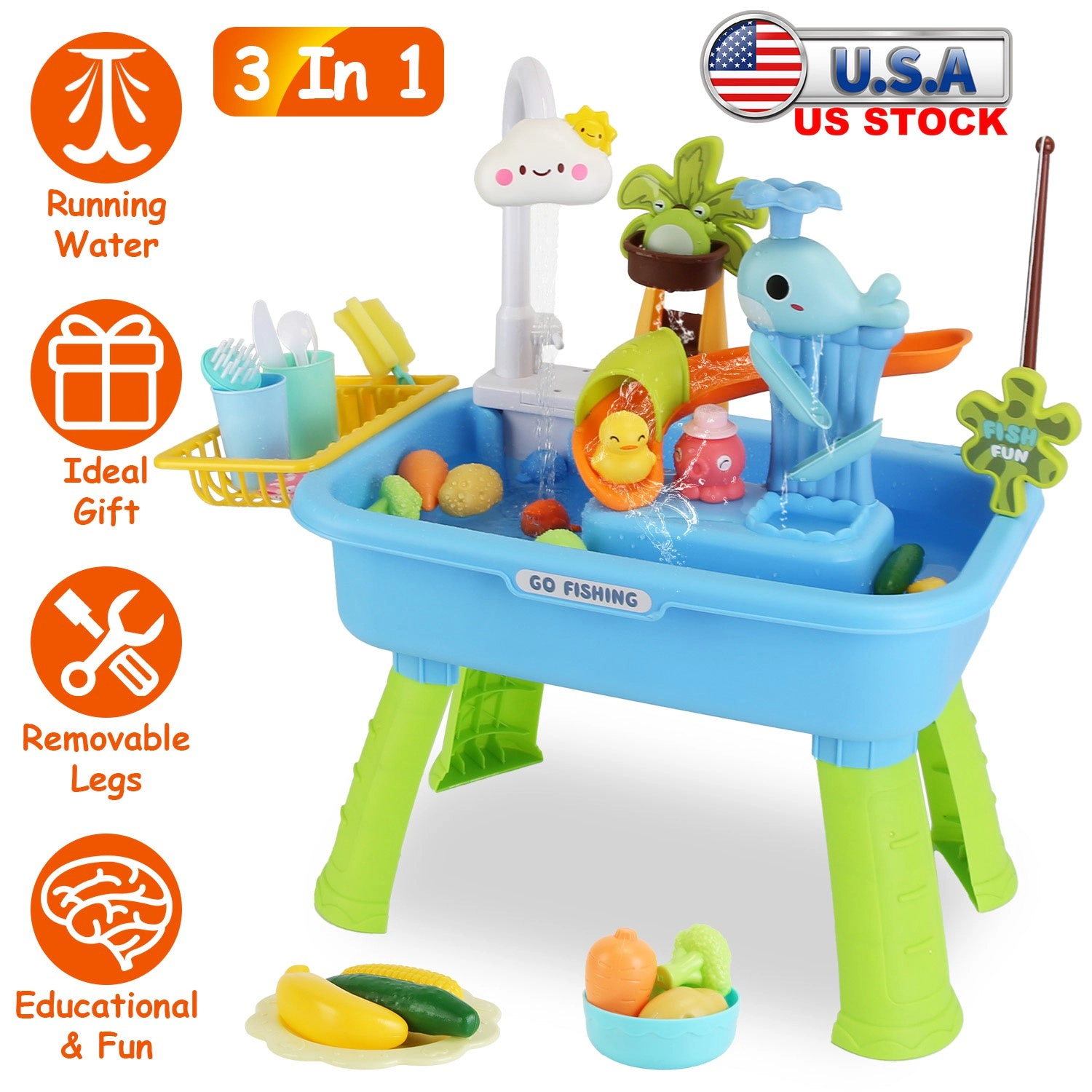 GBruno 3-in-1 Kitchen Sink Toy With Electric Faucet
