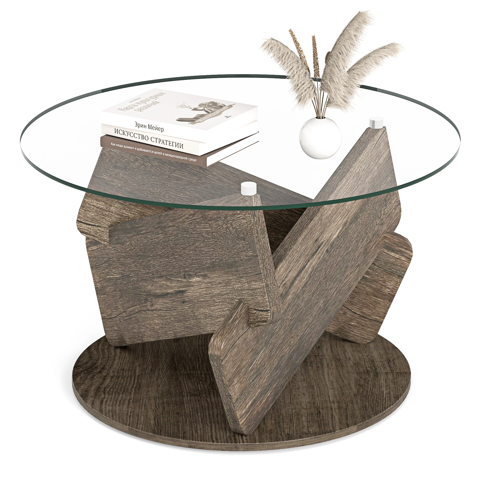 SUGIFT 32-in Round 200-lb Capacity Modern Grey Coffee Table with Scratch-Resistant Tempered Glass Top