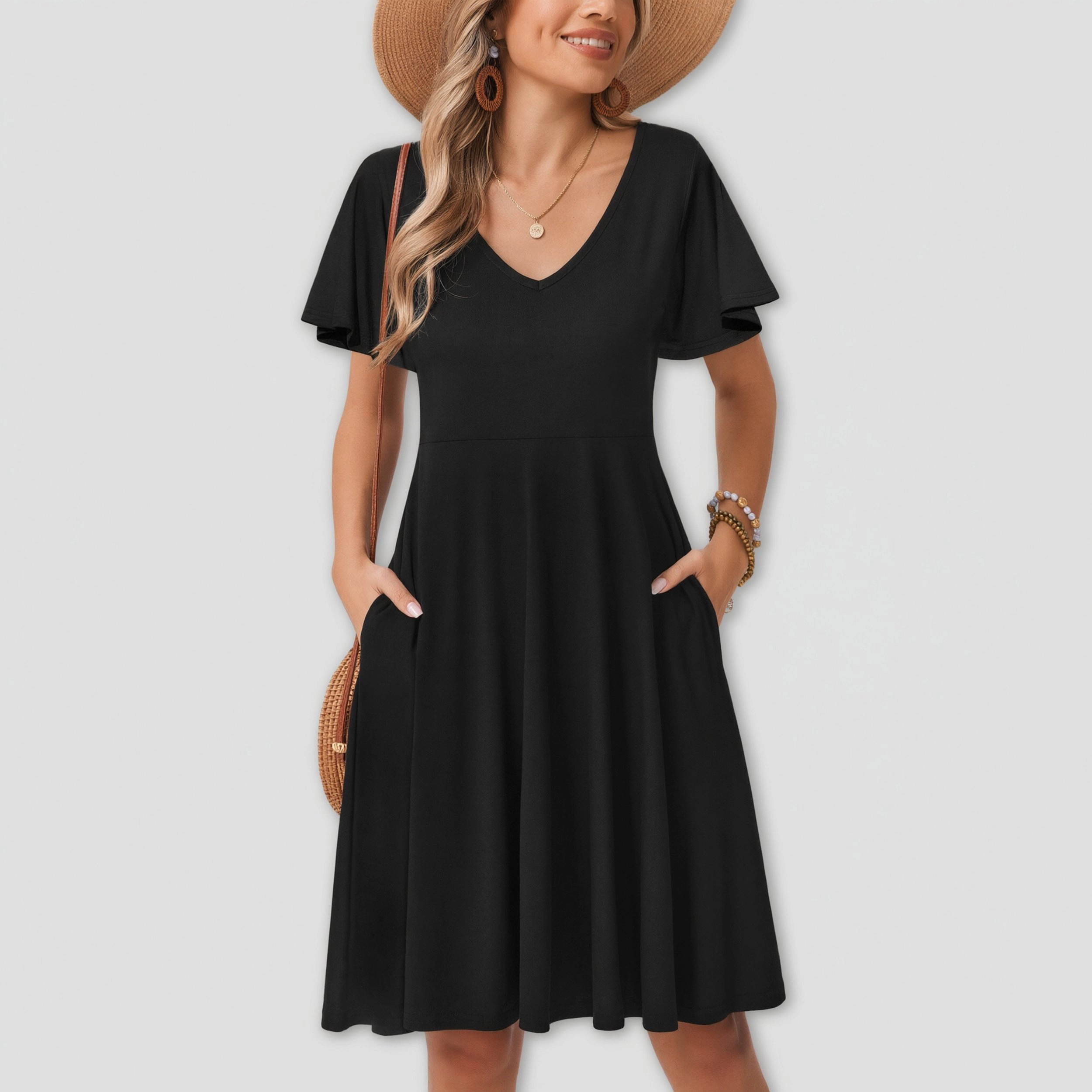 Zeagoo Women's V Neck Short Sleeve Midi Dress