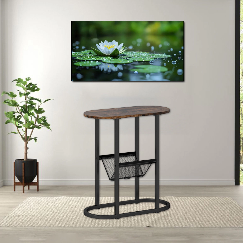 Hivvago 2-Tier Metal Mesh Side Table with Oval Top for Industrial Interiors