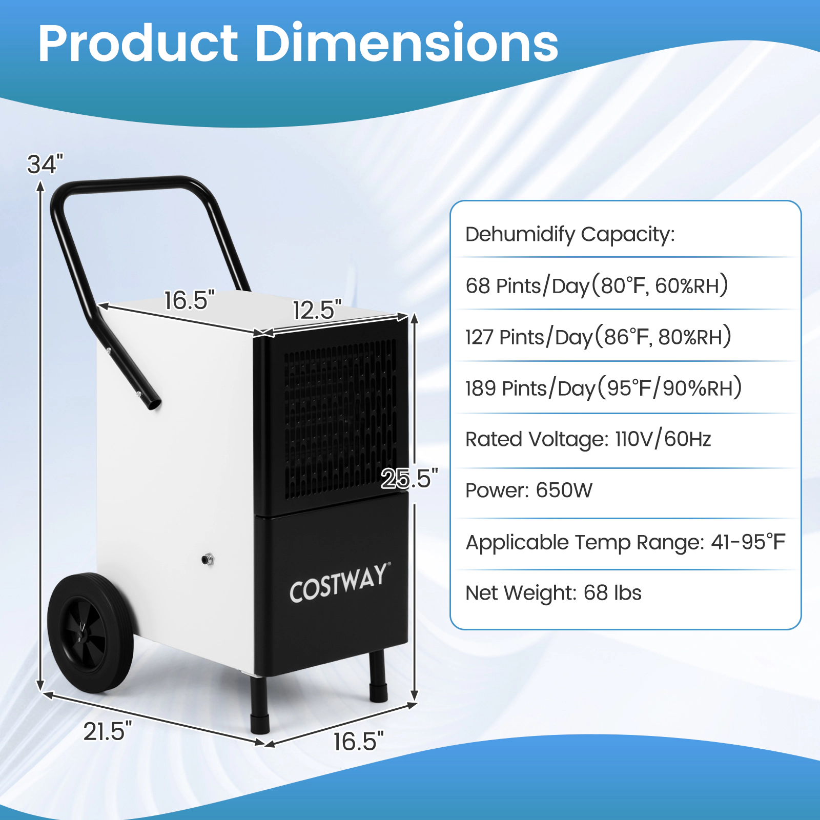 LJG 189 Pints Commercial Dehumidifier with Built-in Water Pump