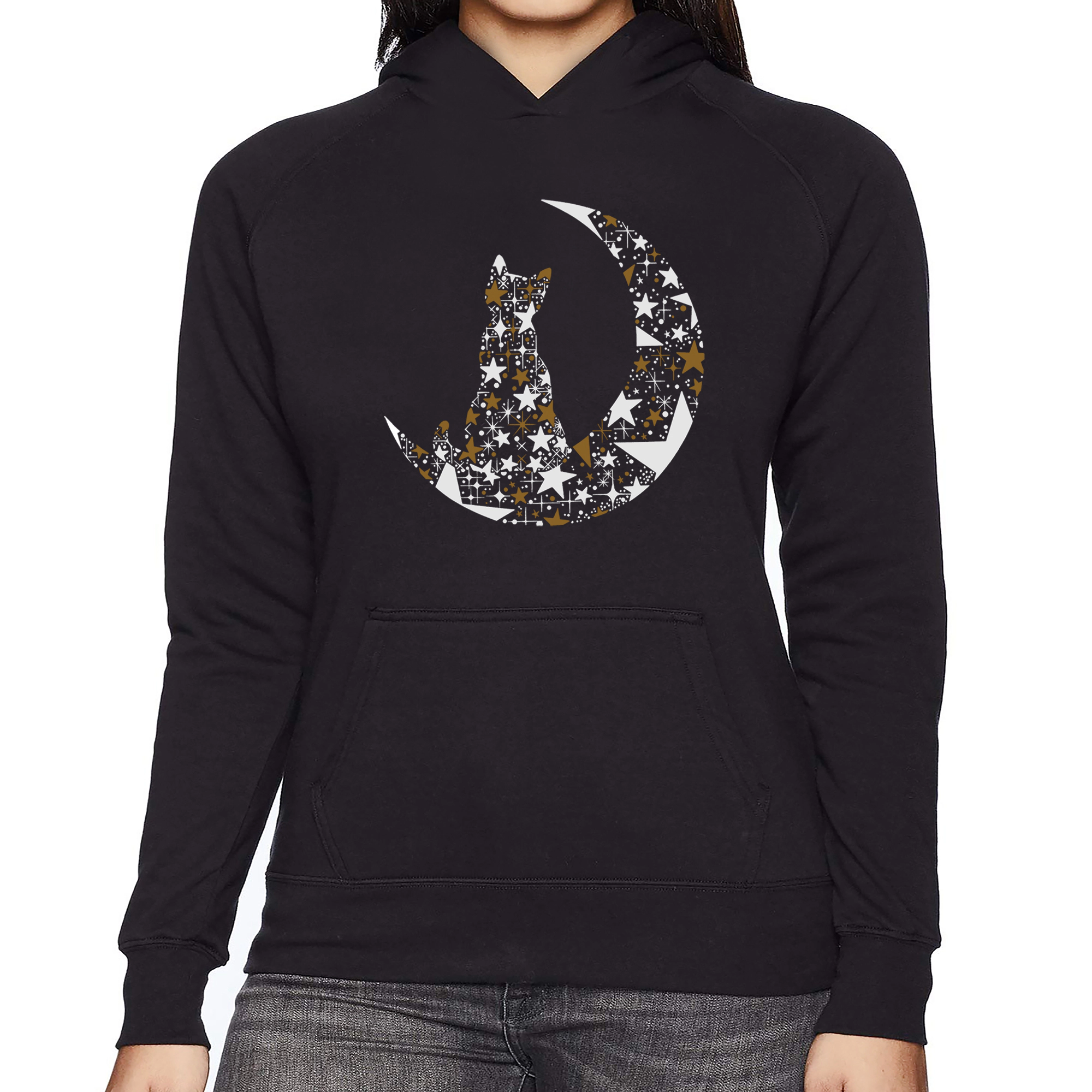 LA Pop Art Cat Sitting On Moon - Women's Word Hooded Sweatshirt