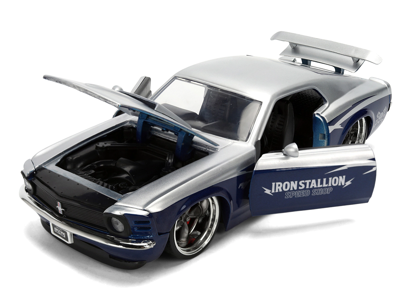 Jada 1970 Ford Mustang Boss 429 "Iron Stallion Speed Shop" Silver and Dark Blue Metallic "Bigtime Muscle"