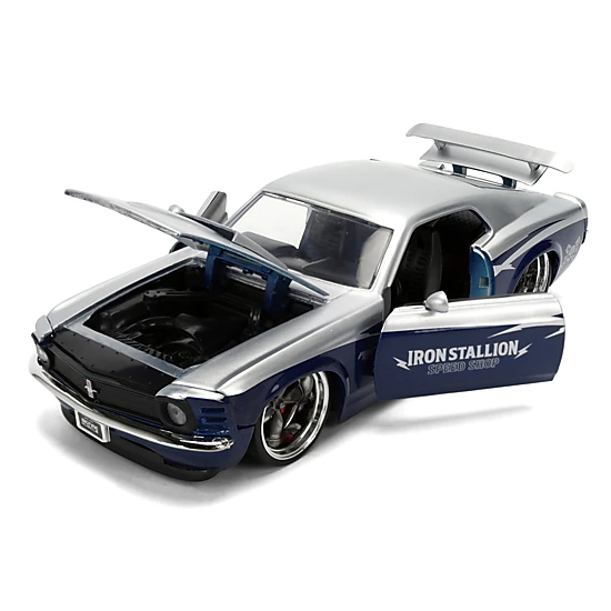Jada Collectible 1970 Ford Mustang Boss 429 "Iron Stallion Speed Shop" Silver And Dark Blue Metallic "Bigtime Muscle"